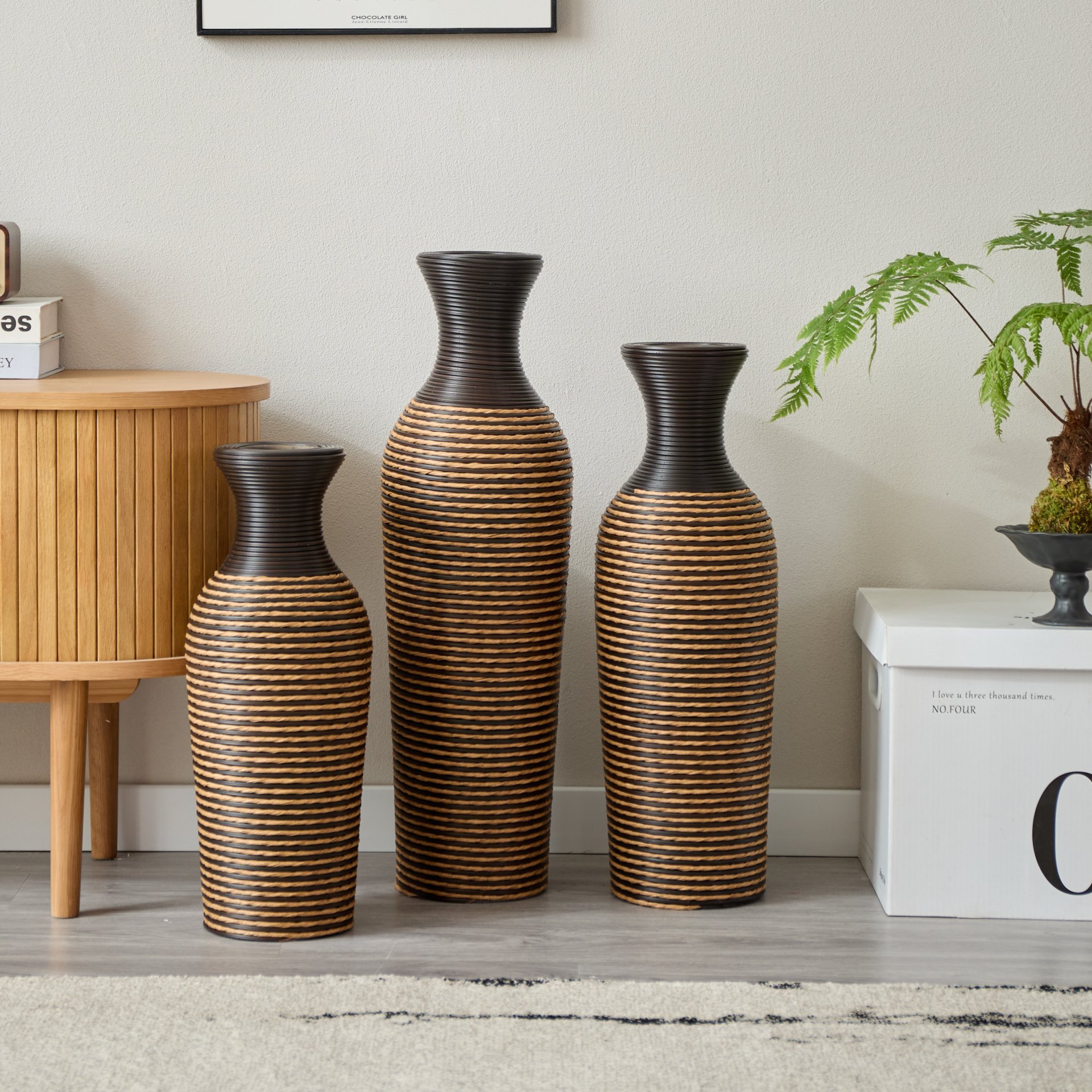 3 Piece Set Of Decorative Floor Vases, Classic And Neat Floor Vases With High Independent Flower Racks, Artificial Vine Vases, Home Decoration Flower Racks - Beige / Black - Image 7