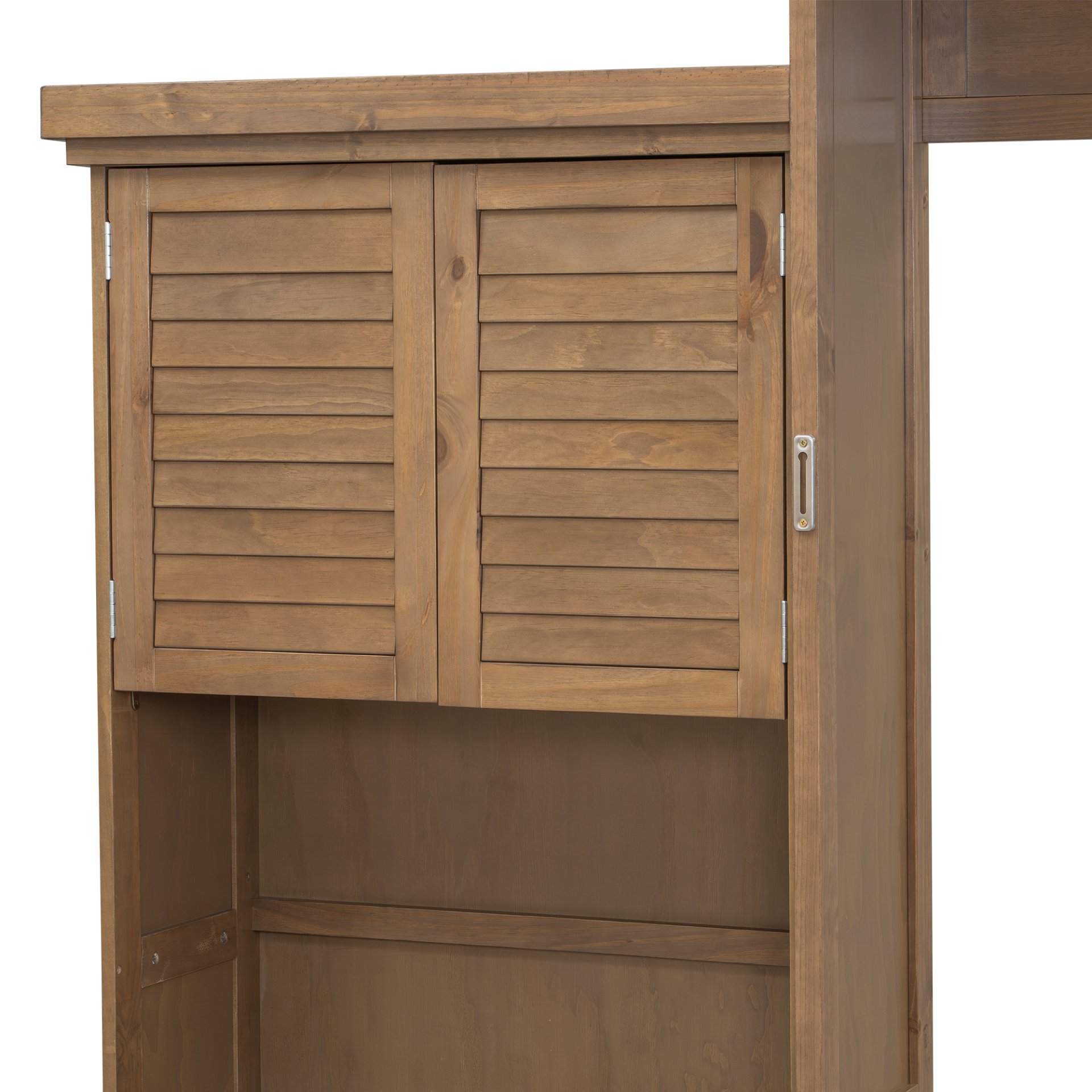 Queen Size Murphy Bed With Louvered Design And Multiple Storage Shelves - Wood - Image 7