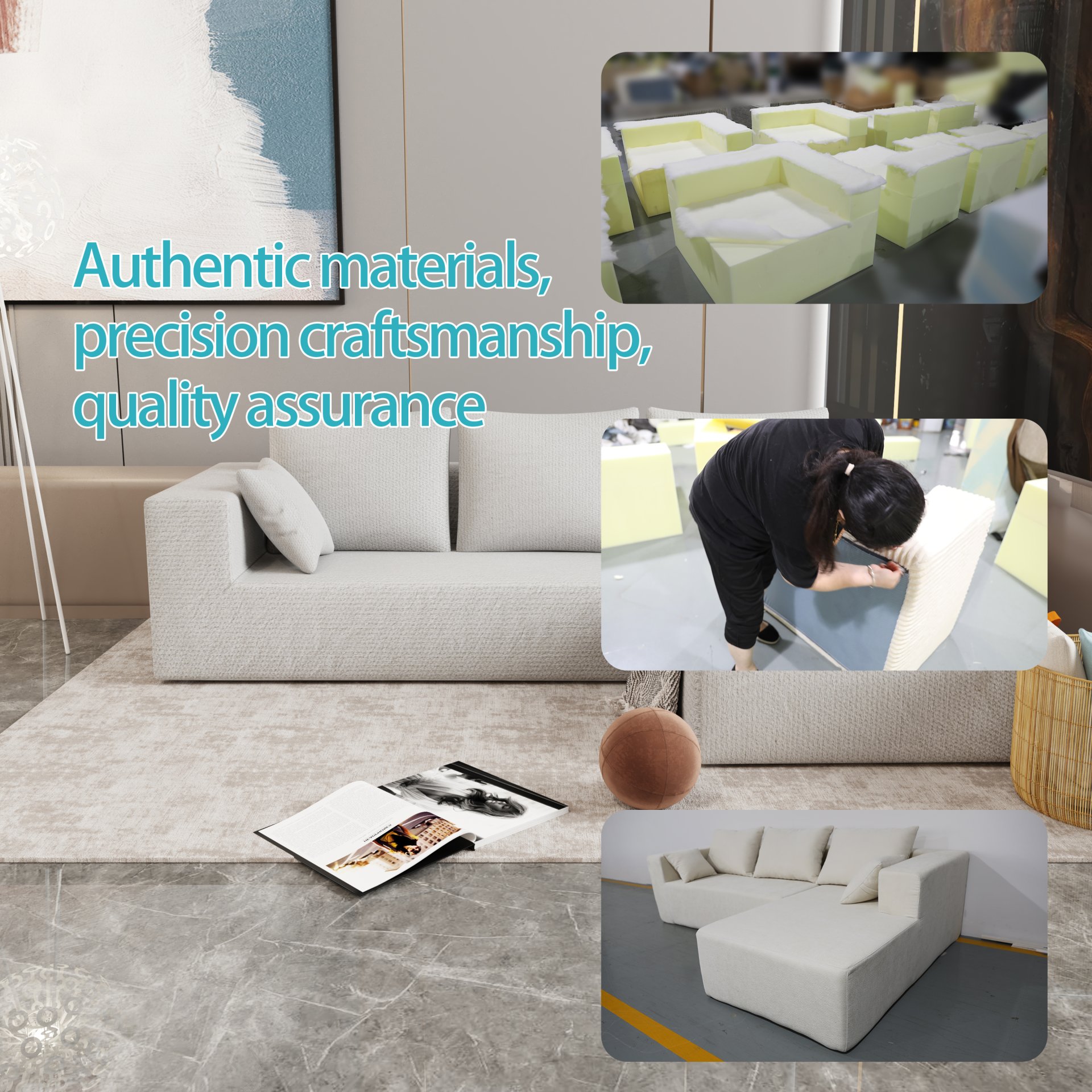 Corner Sofa And Sofa Bed With High Density Sponge - Beige - Image 14