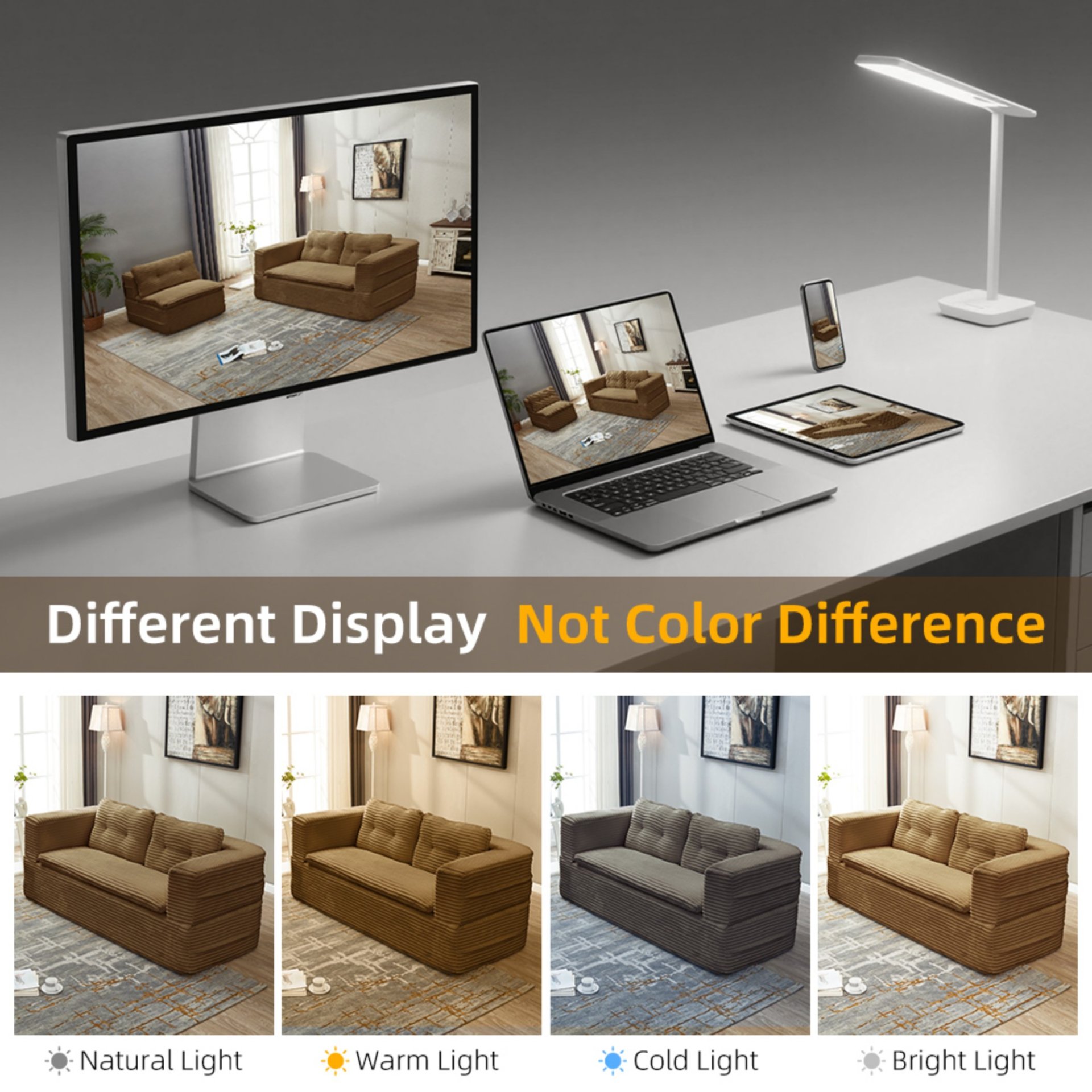 Multi Functional Sectional Sofa Bed With Independent Chaise Lounge And Functional Blanket - Camel - Image 13