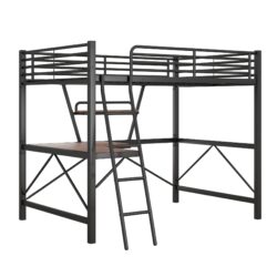 Full Size Loft Bed With Desk And Shelf - Black