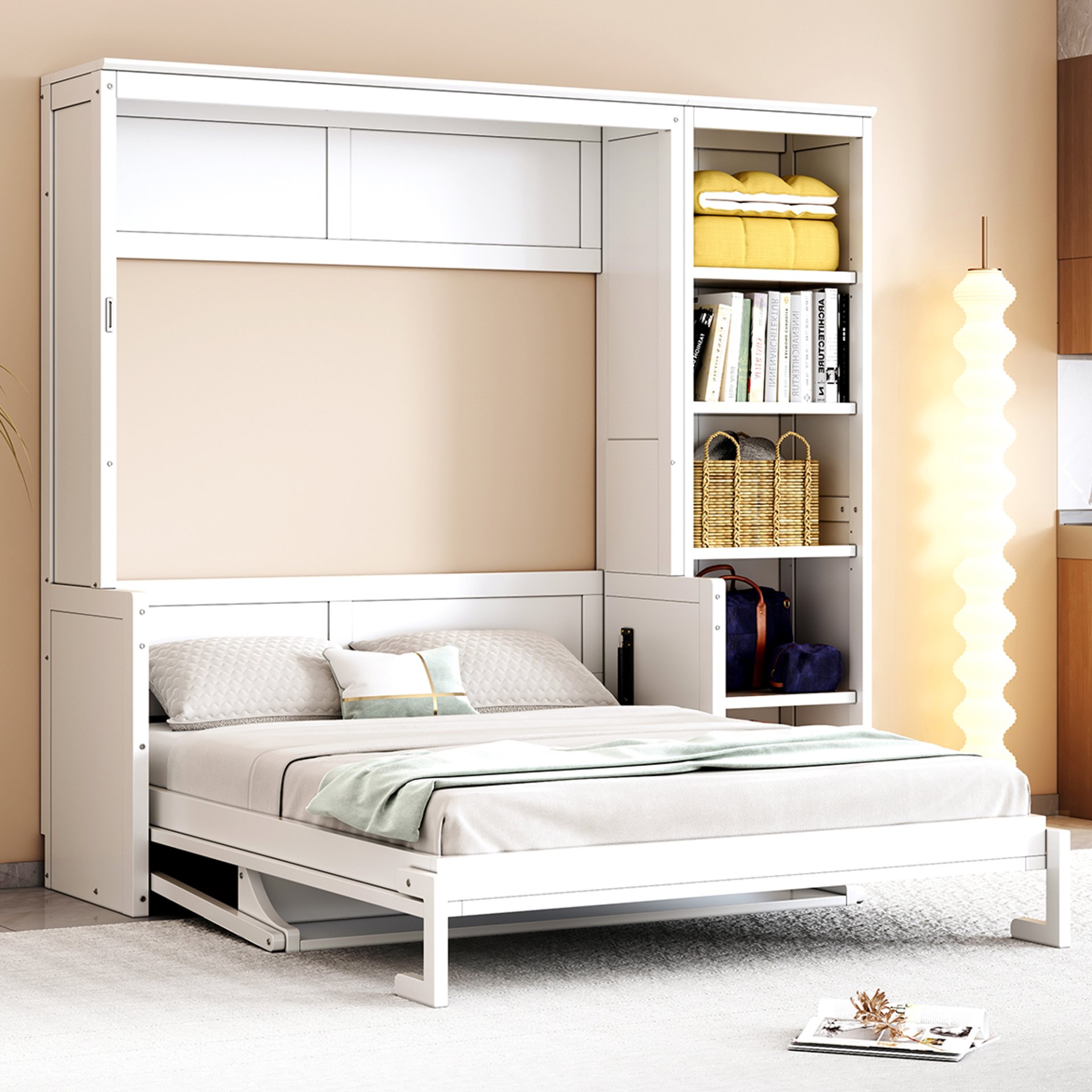 Full Size Murphy Bed & Desk And Bookshelf - White - Image 4