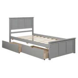 Platform Storage Bed With 2 Wheels Drawers, Twin Size Frame - Gray