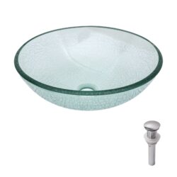 Crackle Vessel Sink, Round Bowl With Pop Up Drain - Clear