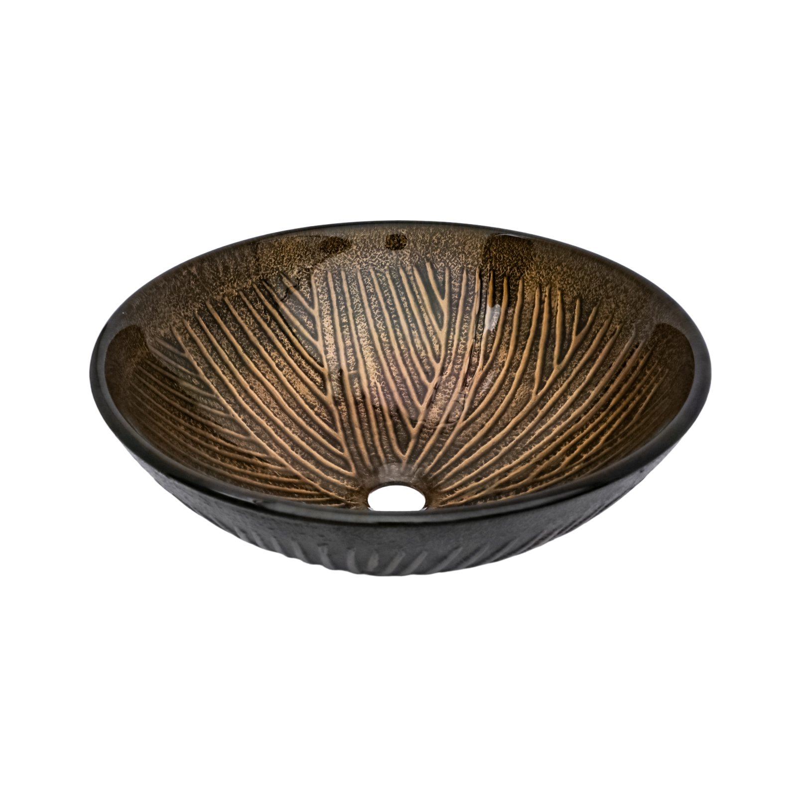 Feather Pattern Amber Vessel Sink With Pop Up Drain, Oval Bathroom Basin - Amber - Image 8