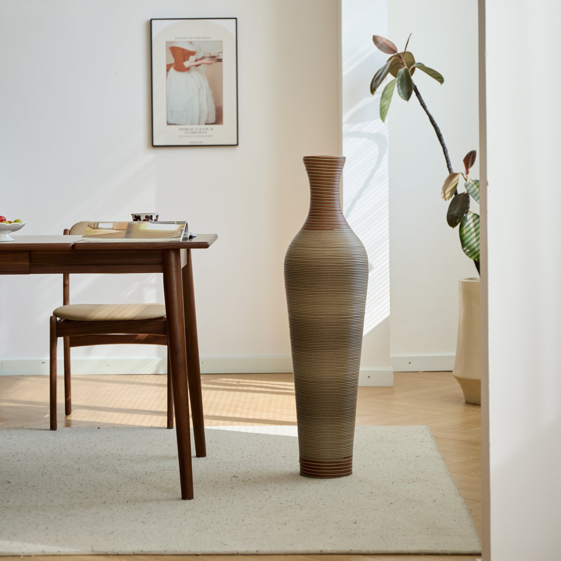 Tall Vase - Brown Decorative Floor Vase, Classic Neat Floor Vase Tall Freestanding Flower Holder, Artificial Rattan Vase, Floor Vase, Flower Holder For Home Decor - Gray - Image 14