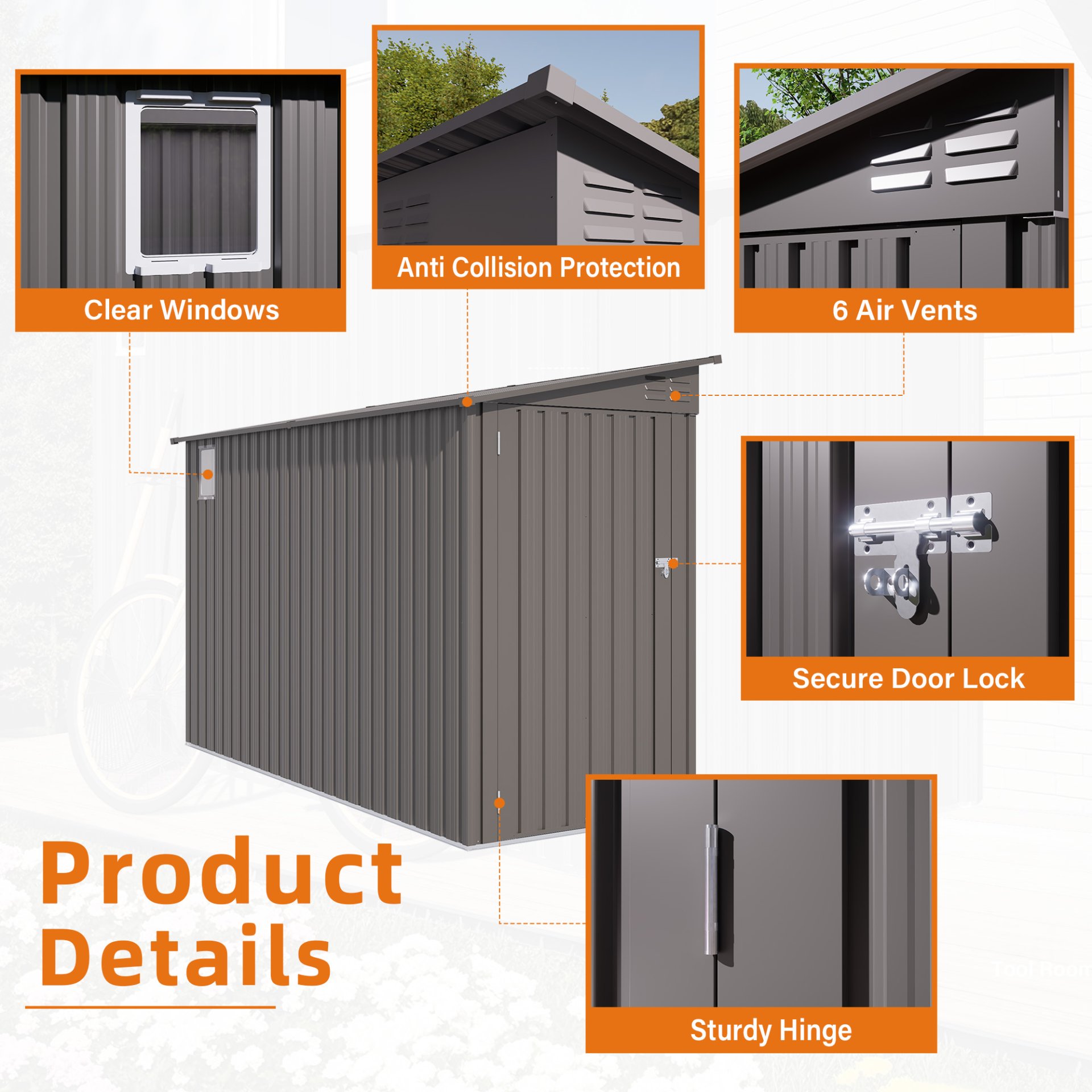 Metal Outdoor Storage Shed 4 X 9 Ft With Sloping Roof, Vents, And Side Door - Gray - Image 8