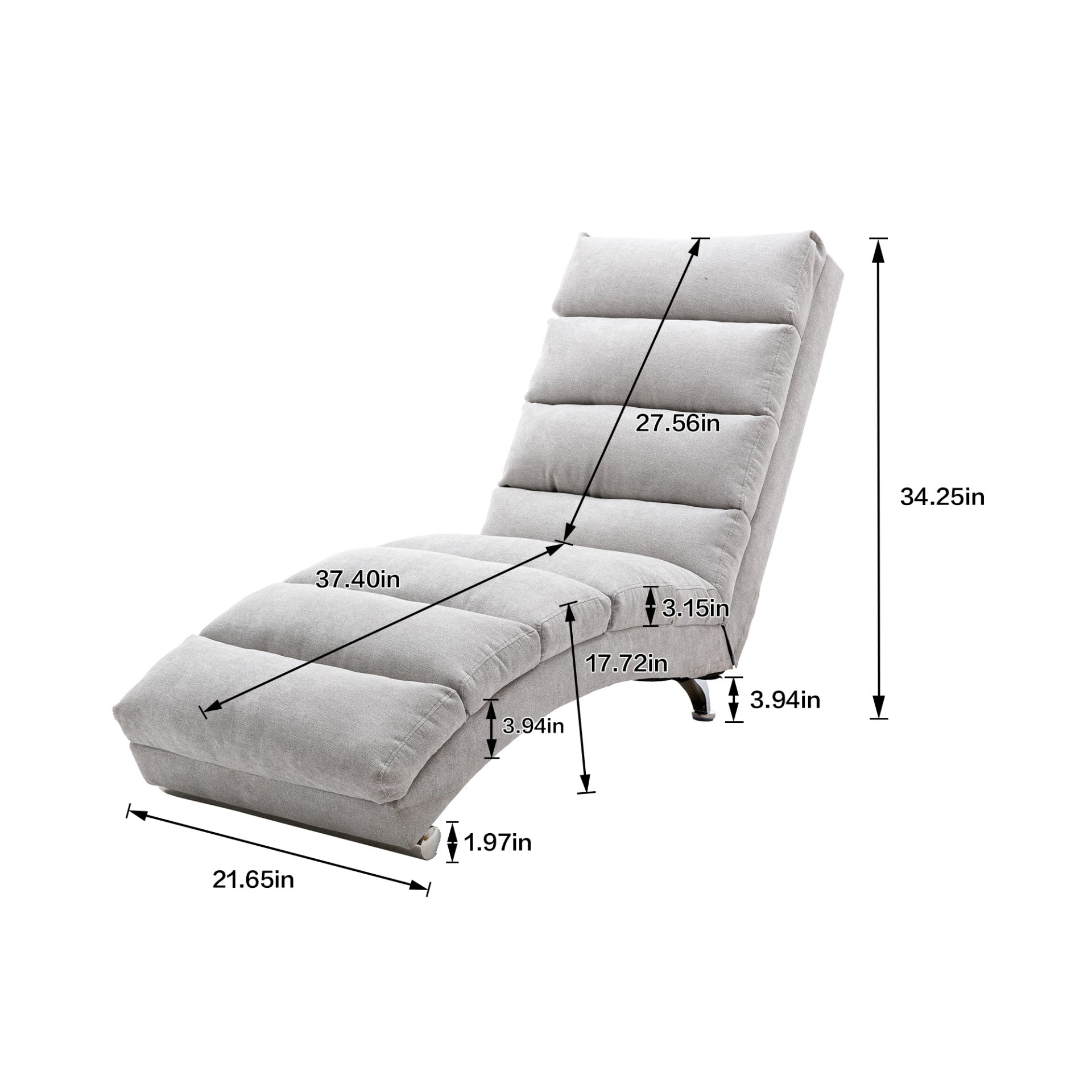 Linen Massage Chaise Lounge Indoor With Remote Control, Ergonomic Electric Massage Lounger With 5 Modes - Light Gray - Image 3