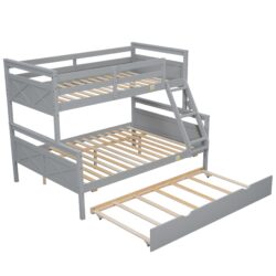 Twin Over Full Bunk Bed With Ladder And Twin Trundle - Gray