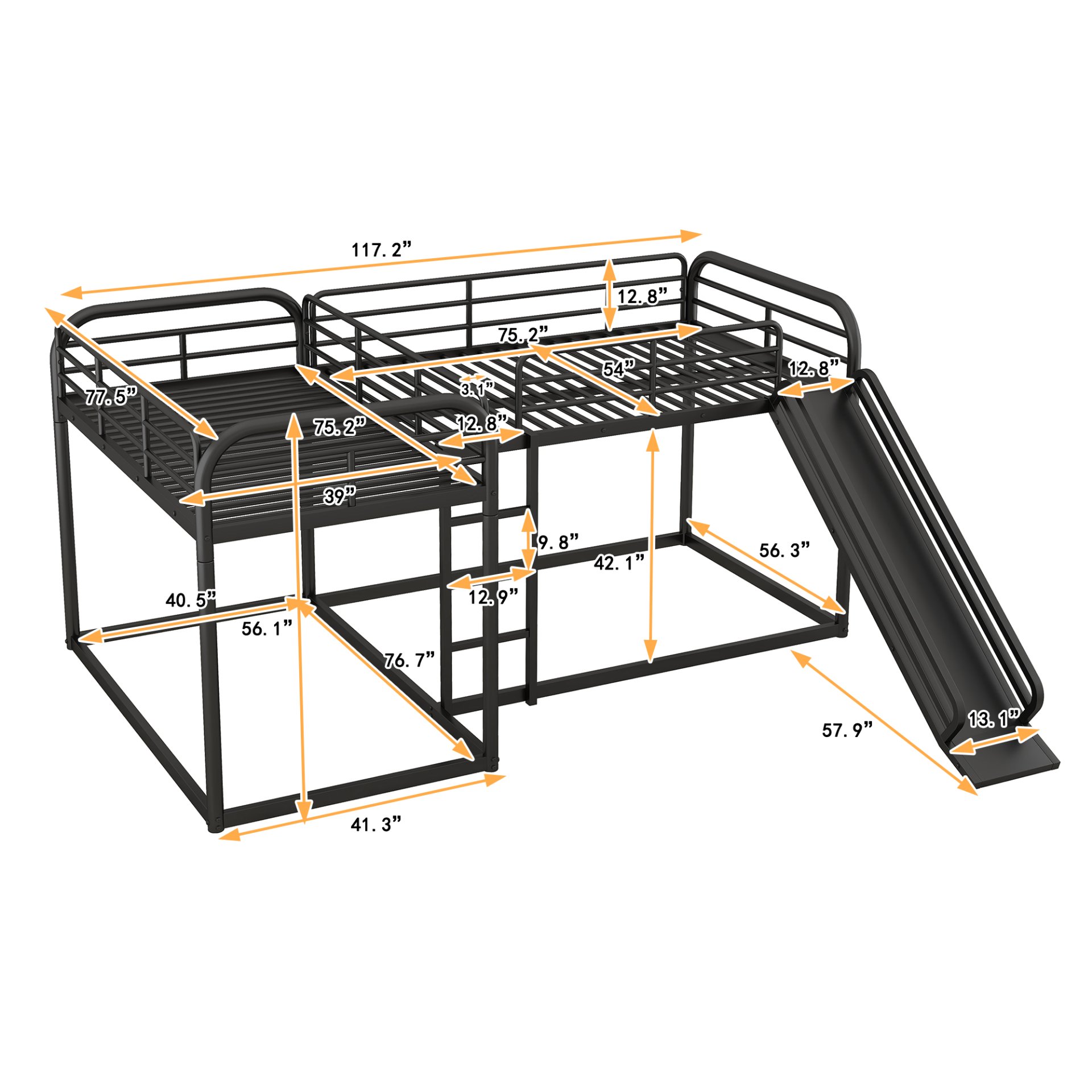 L-Shaped Bunk Bed With Slide And Short Ladder For Full And Twin Size - Black - Image 3