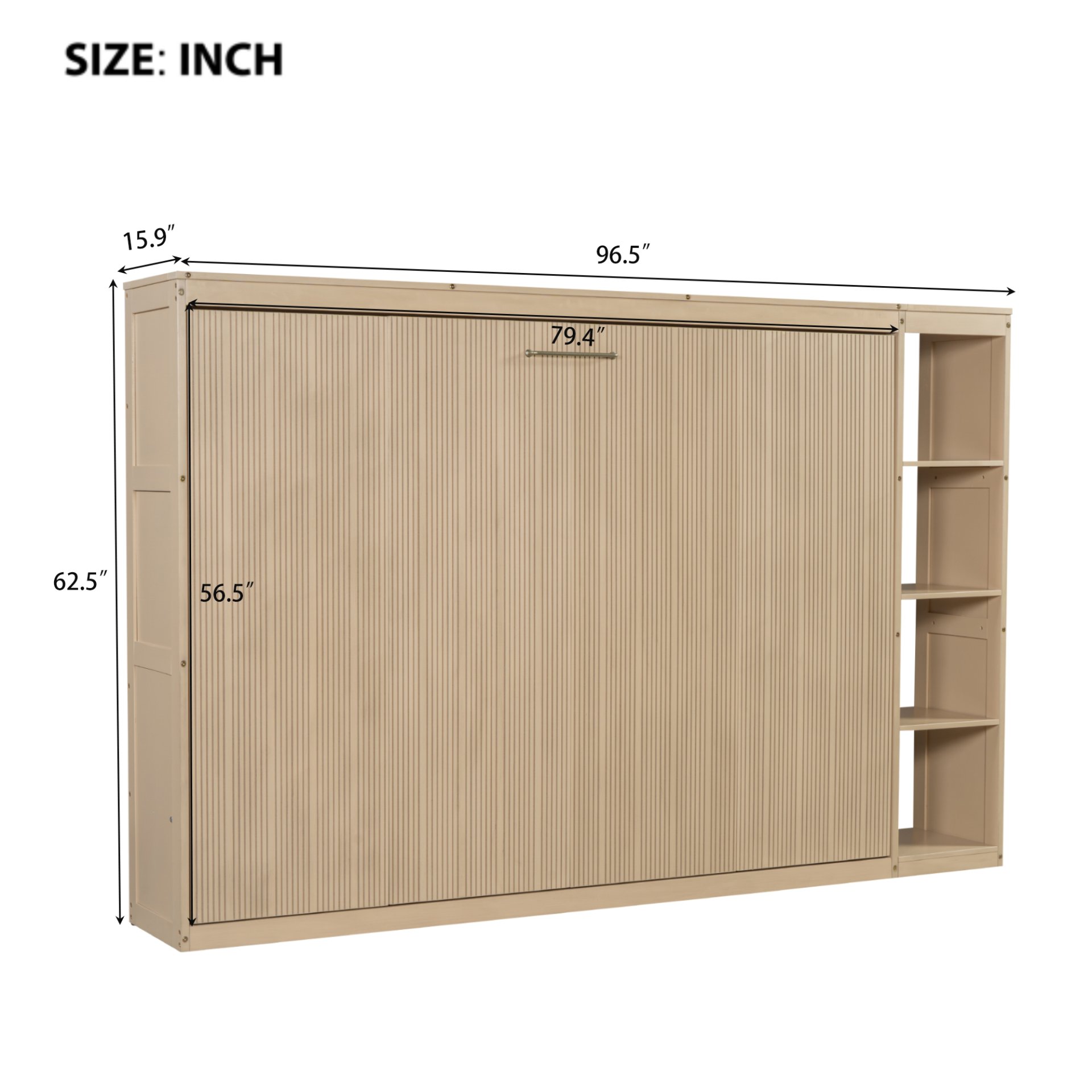 Full Size Murphy Bed With Bookshelf And Storage - Natural - Image 6