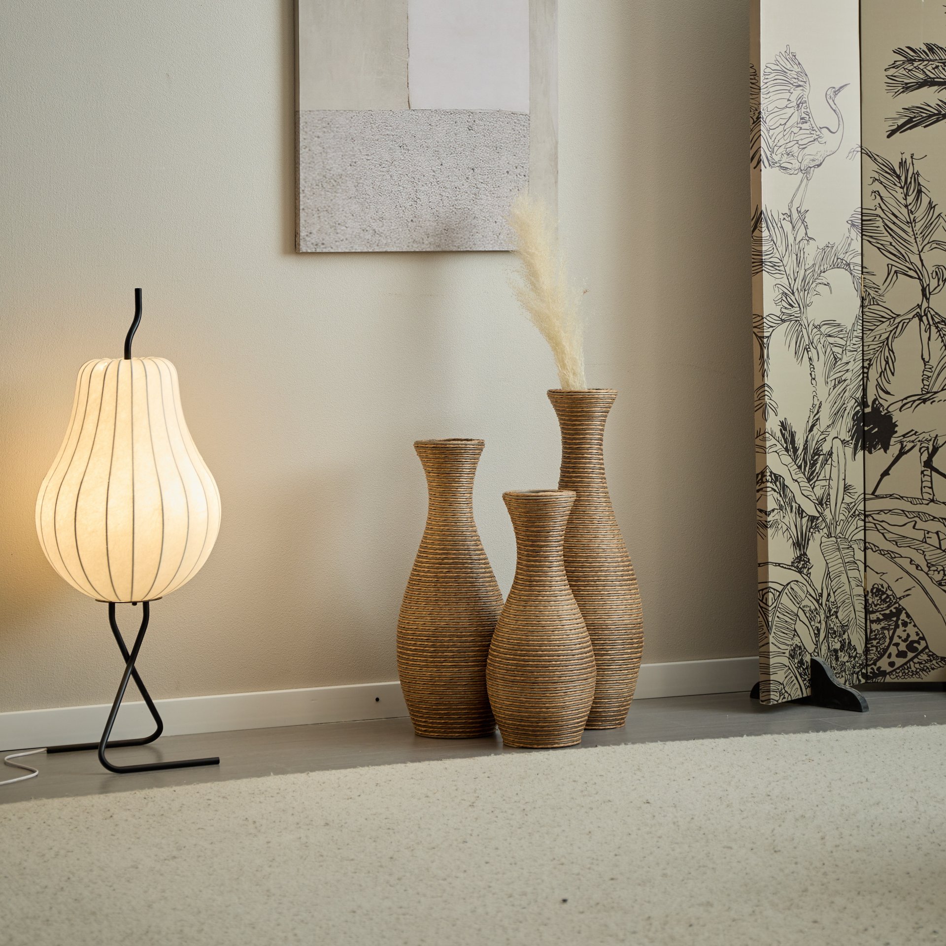 3 Piece Artificial Rattan Floor Vase Set Decorative Accent For Living Room, Hallway & Entryway, Ideal For Dried Or Silk Flower Arrangements - Beige - Image 5