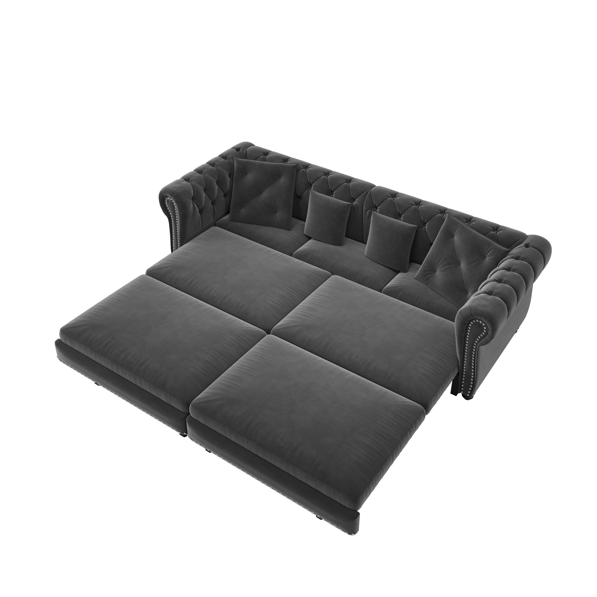 3 In 1 Pull Out Sofa Bed, Convertible Sleeper Sofa Bed, 3 Seater Sofa With Movable Ottoman - Gray - Image 17