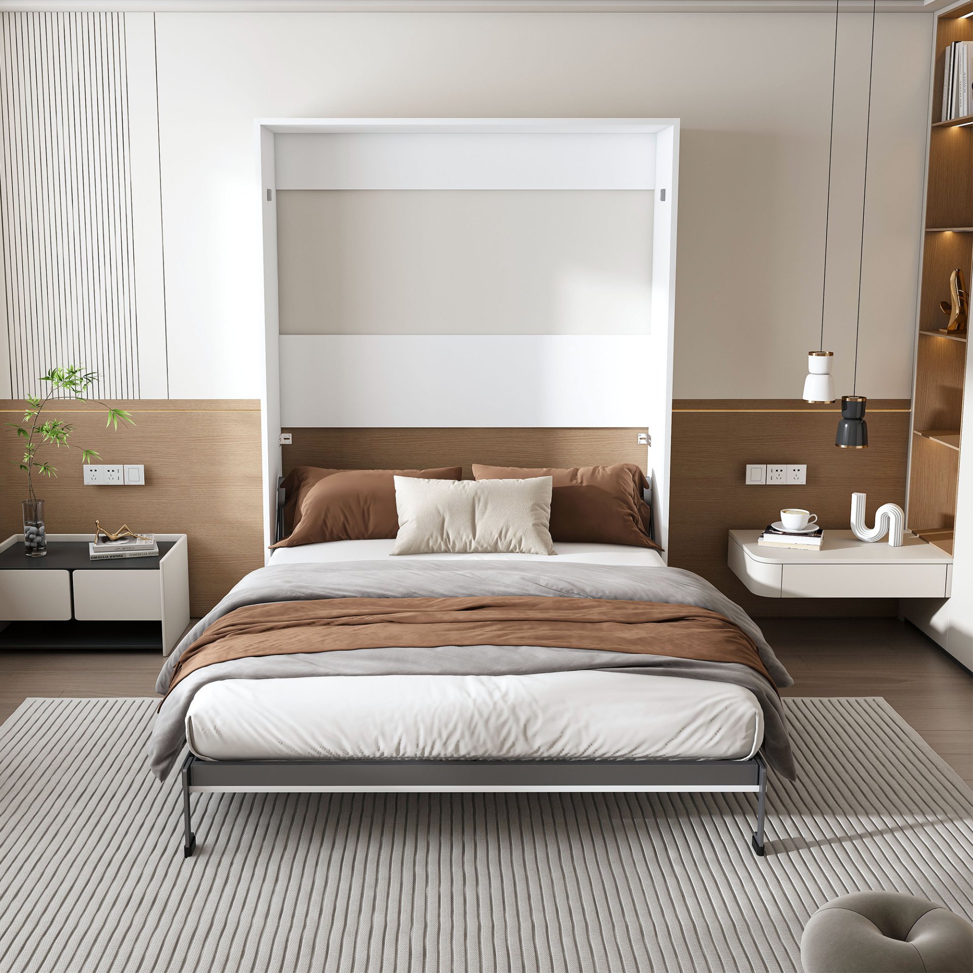 Queen Murphy Bed, Space Saving Design - White - Image 4