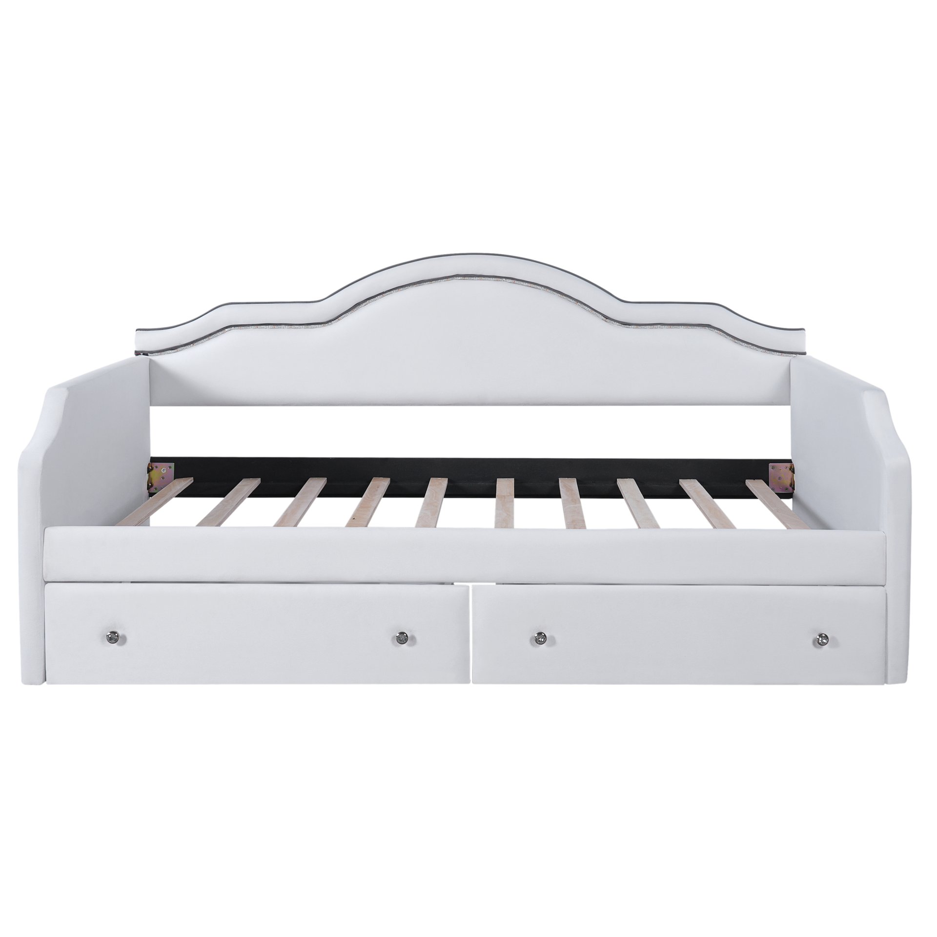 Twin Size Upholstered Daybed With LED Lights And 2 Drawers - Beige - Image 8