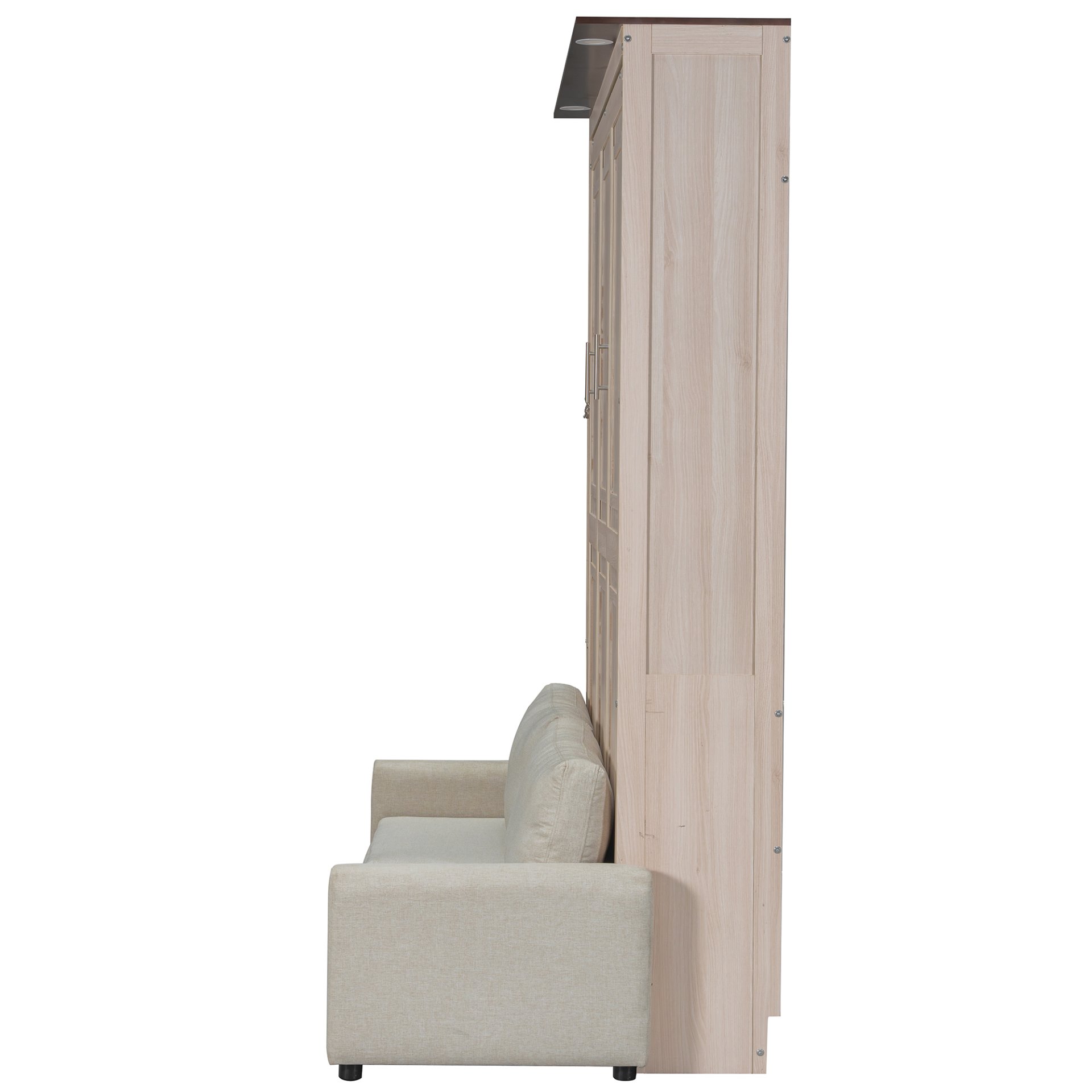 Queen Size Murphy Bed With Sofa And LED - Beige - Image 11