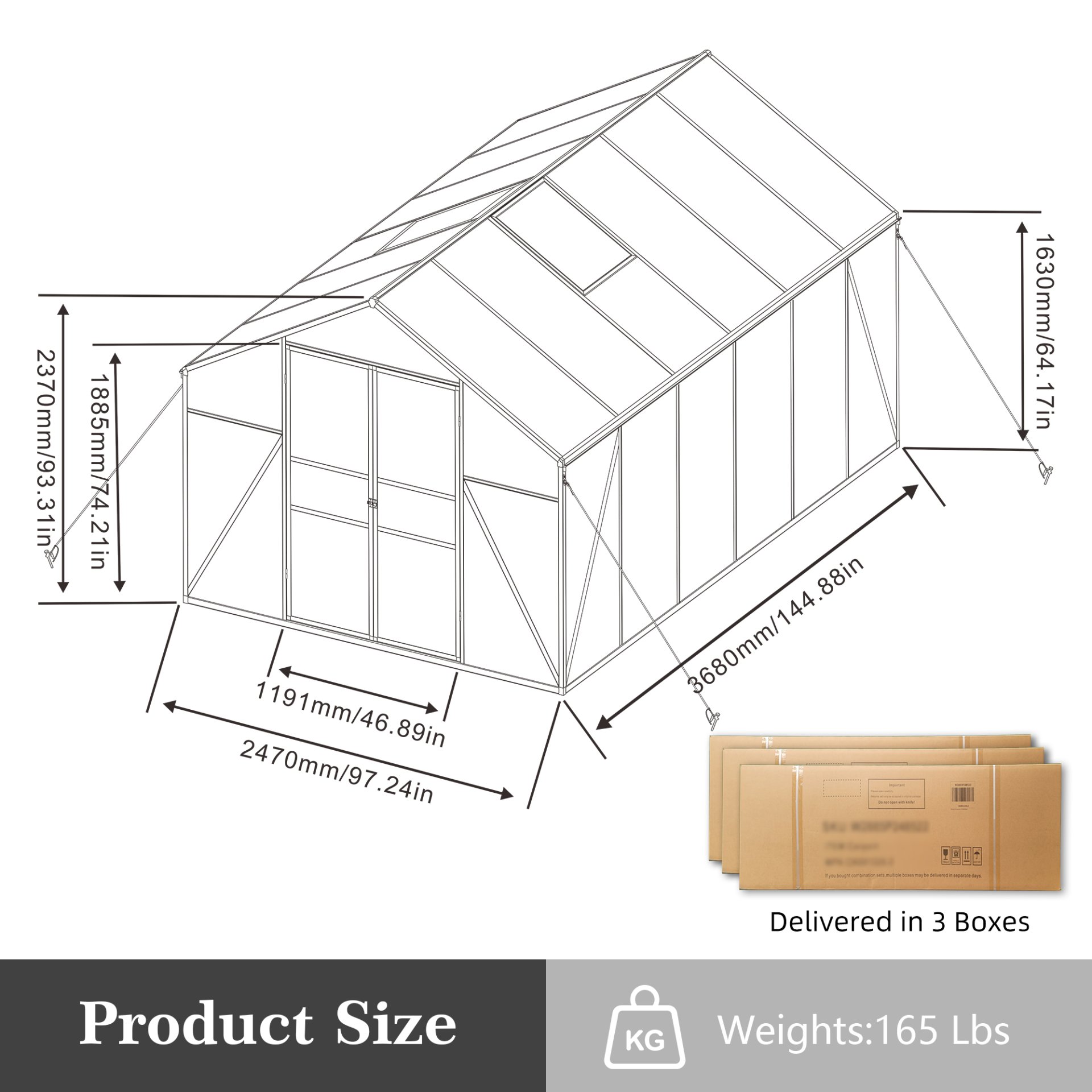 Greenhouse 8 X 12 Ft Polycarbonate Greenhouse With Raised Base And Anchor Frame In For Outdoor Backyard All Season Use - Black - Image 3