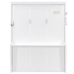 Queen Size Murphy Bed With Desk, LED Lights & USB Charging Station - White