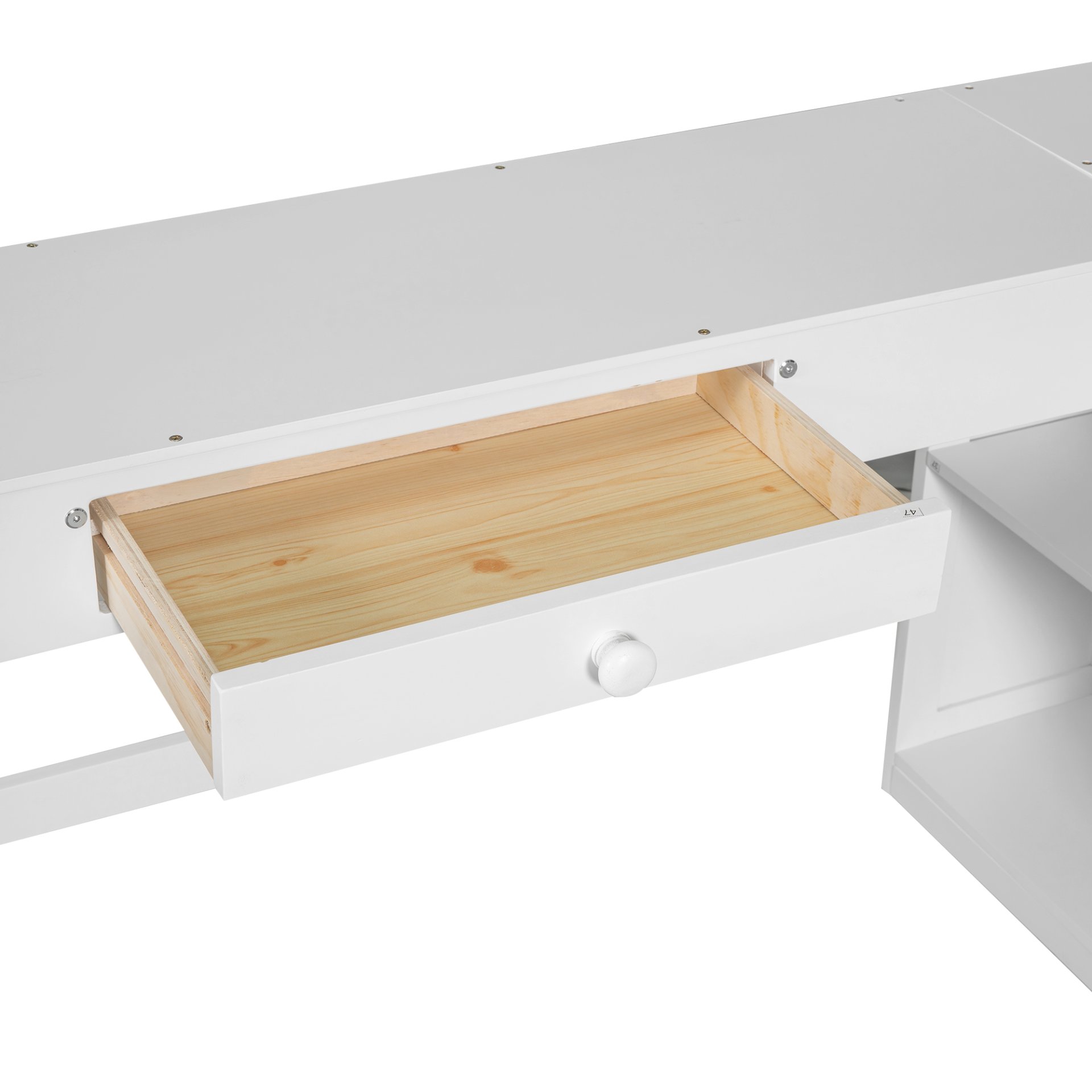 Full Size Loft Bed With U-Shaped Desk, Drawers, And Storage Shelves - White - Image 13