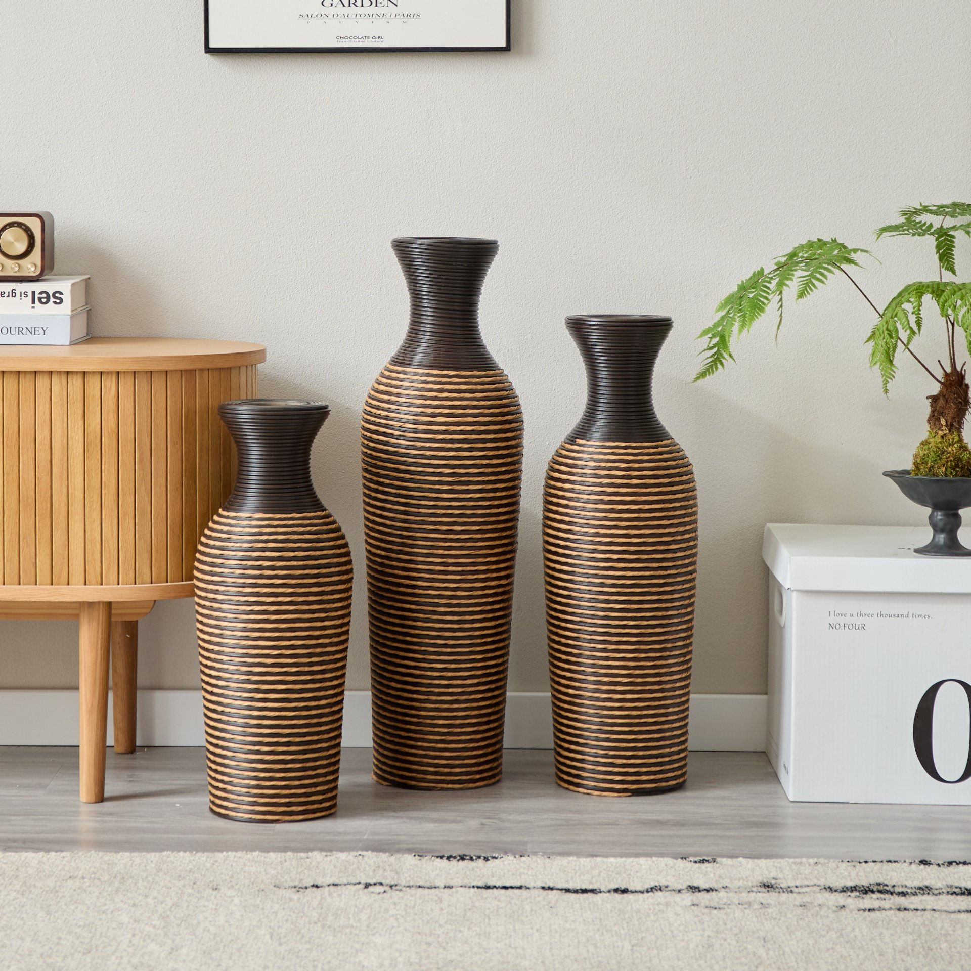 3 Piece Set Of Decorative Floor Vases, Classic And Neat Floor Vases With High Independent Flower Racks, Artificial Vine Vases, Home Decoration Flower Racks - Beige / Black - Image 9