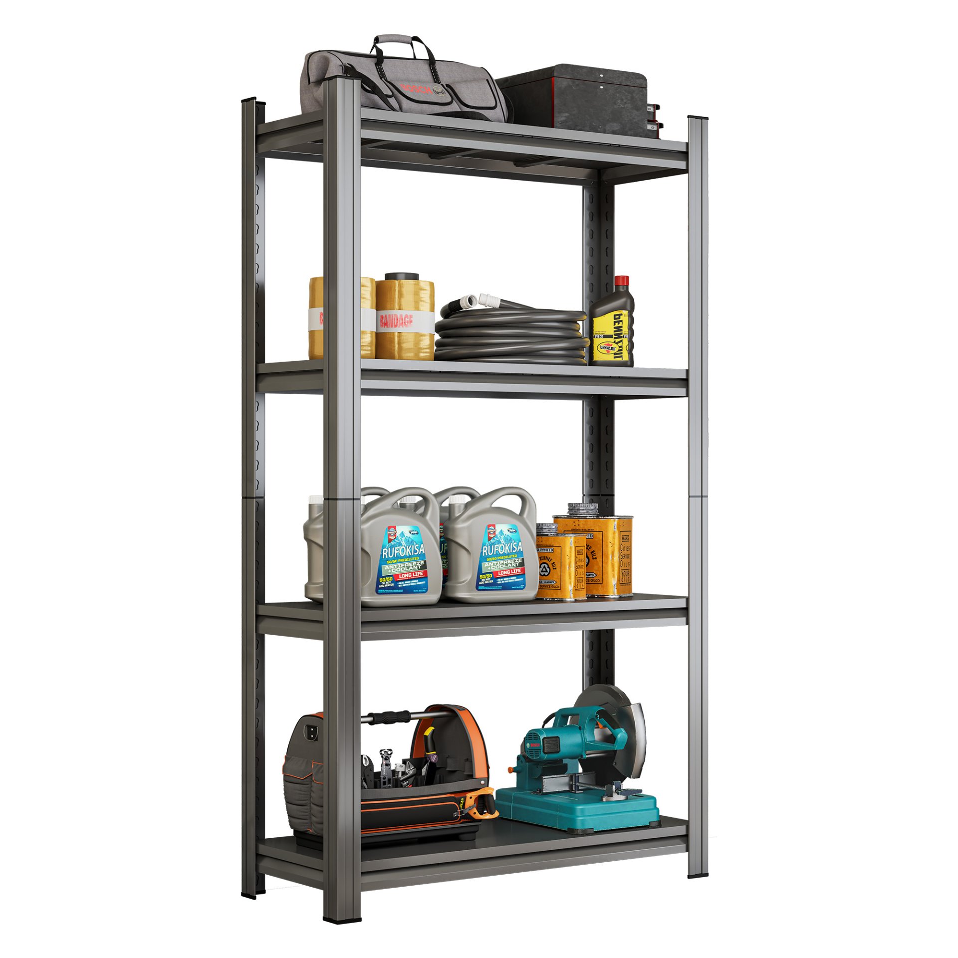 4 Tier Adjustable Storage Shelf, For Garage, Shed, Supermarket, Living Room, Multi Purpose Storage Shelf - Black - Image 6
