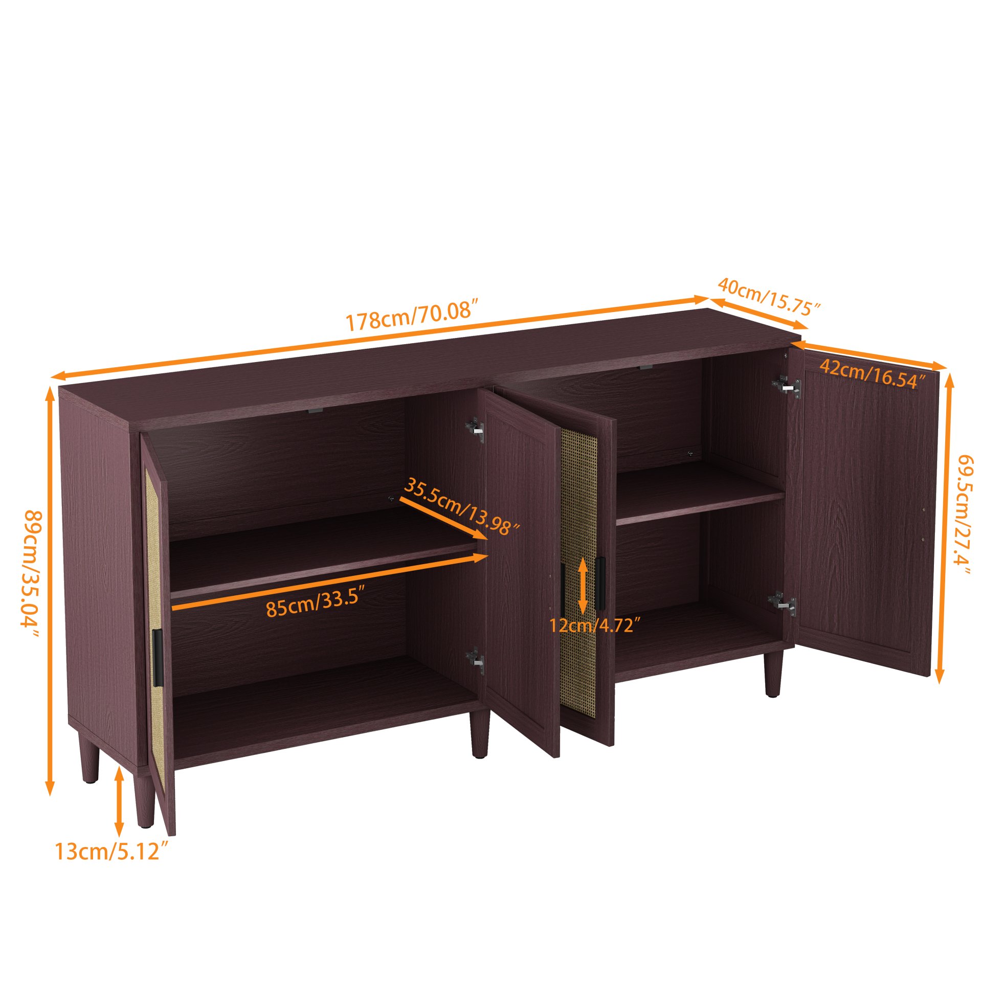 Buffet Cabinet With Adjustable Shelves For Kitchen - Brown - Image 3