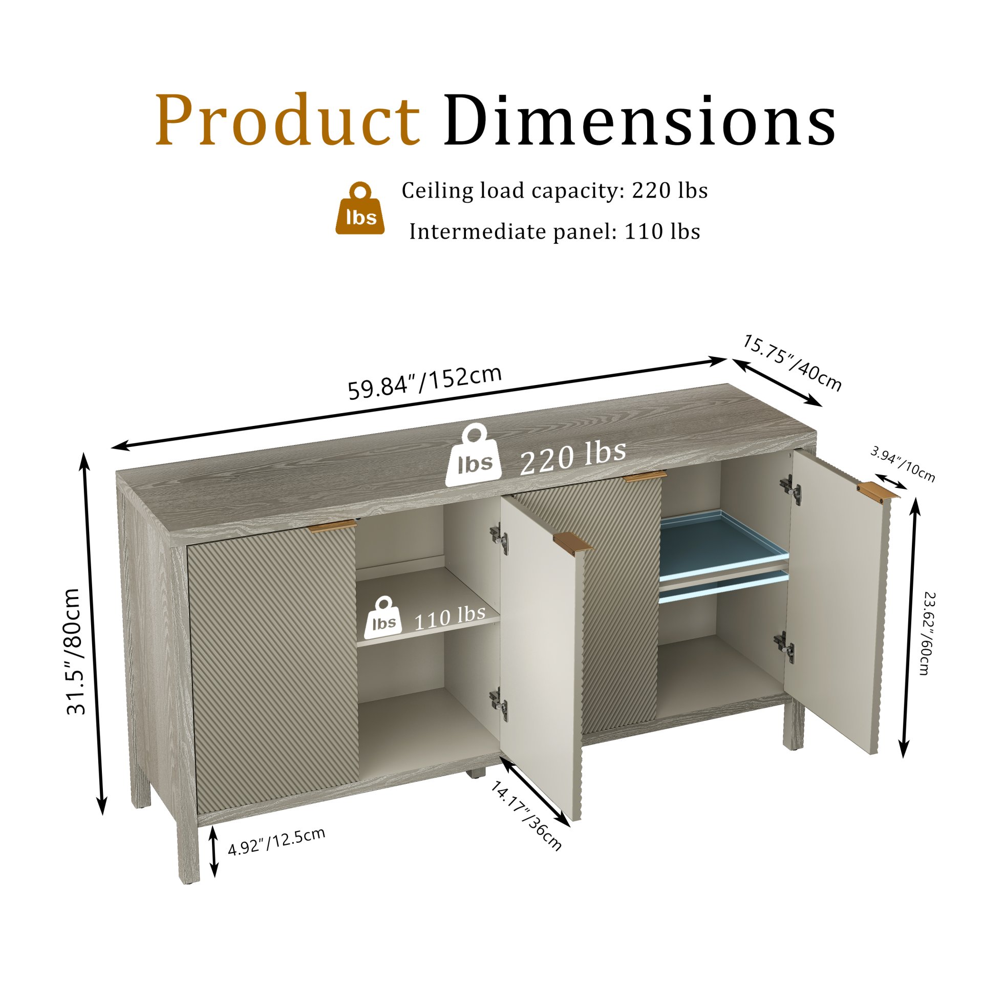 Buffet Cabinet With 4 Doors, Storage Sideboard For Living Room, Dining Room - Champagne - Image 3