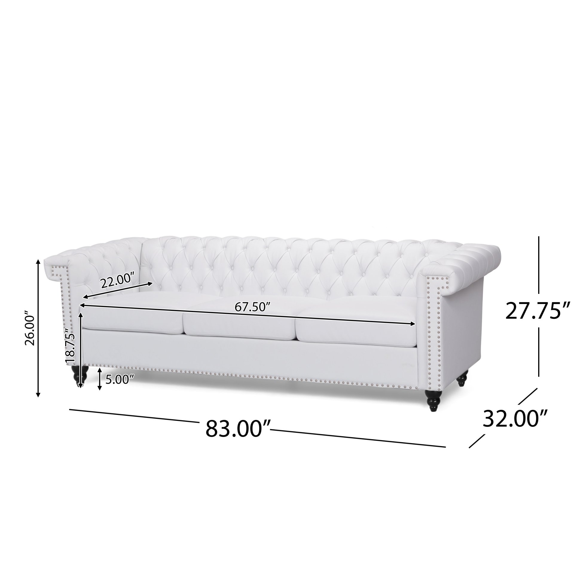 Chesterfield Style 3 Seater Sofa With Button Tufting And Nail Head Accents - White - Image 3