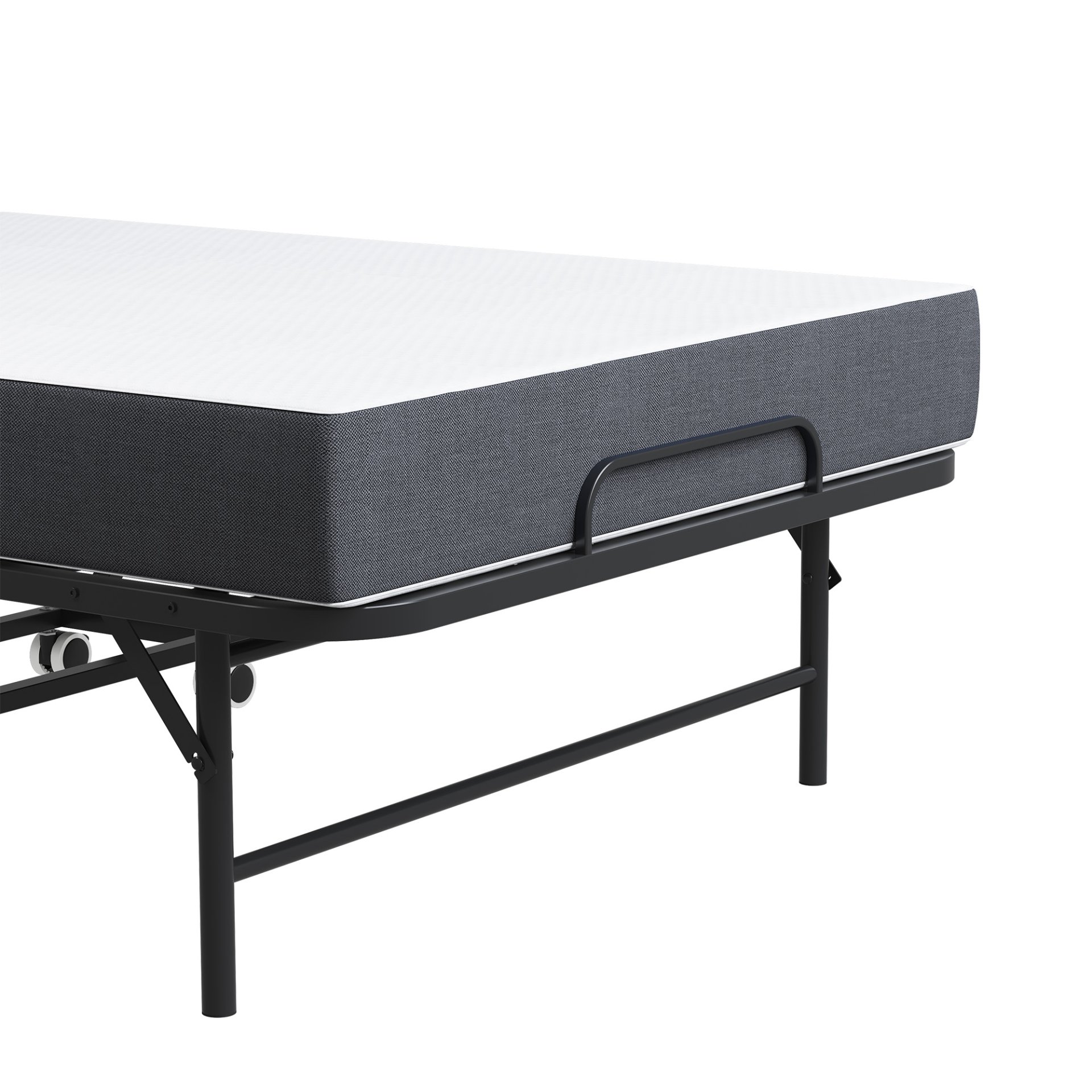 Twin Folding Bed With Memory Foam Mattress Portable Rollaway Bed Sturdy Metal Frame - Brushed Nickel - Image 23