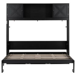 Full Size Murphy Bed With Storage Cabinets - Black