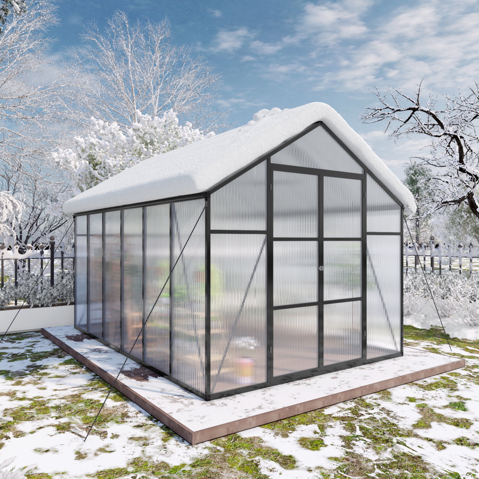 Greenhouse 8 X 12 Ft Polycarbonate Greenhouse With Raised Base And Anchor Frame In For Outdoor Backyard All Season Use - Black - Image 12