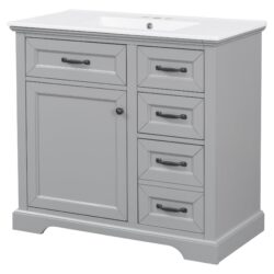 36" Bathroom Vanity With Sink, 2 Tip Out Drawers, Soft Close Hinges - Light Gray