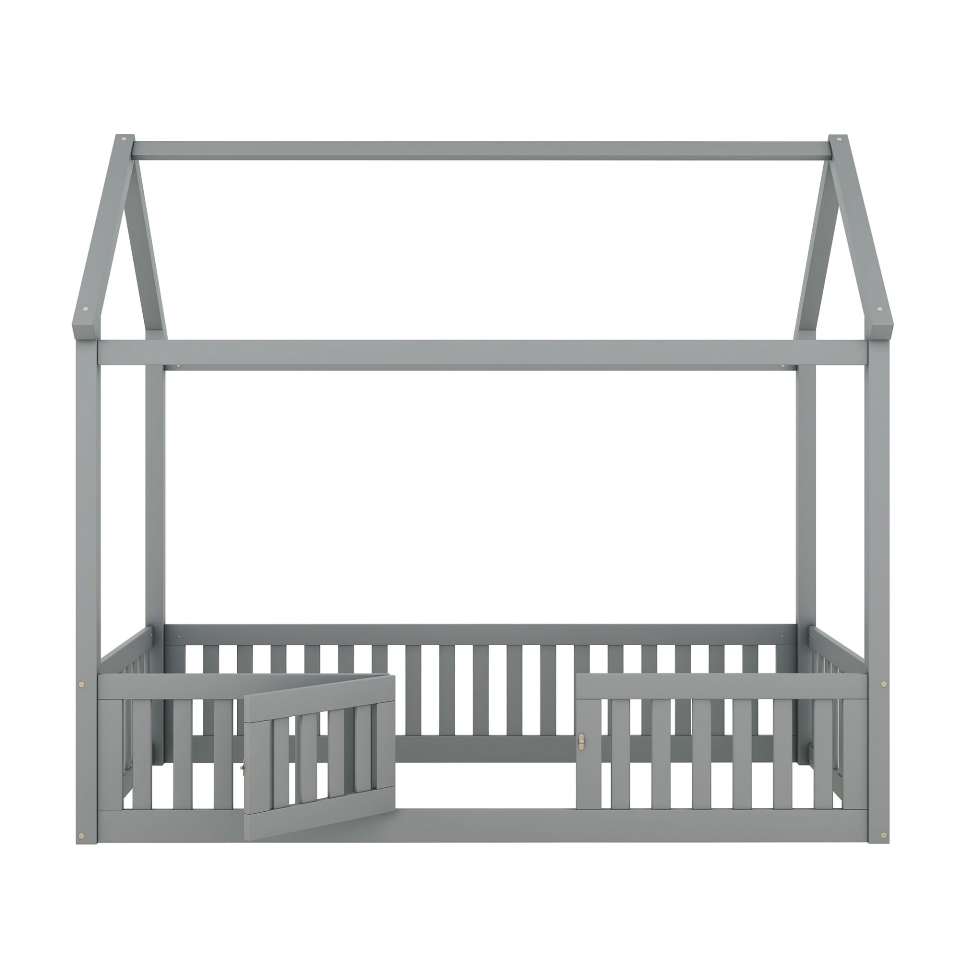 Twin Size House Bed With Fence And Door - Gray - Image 11