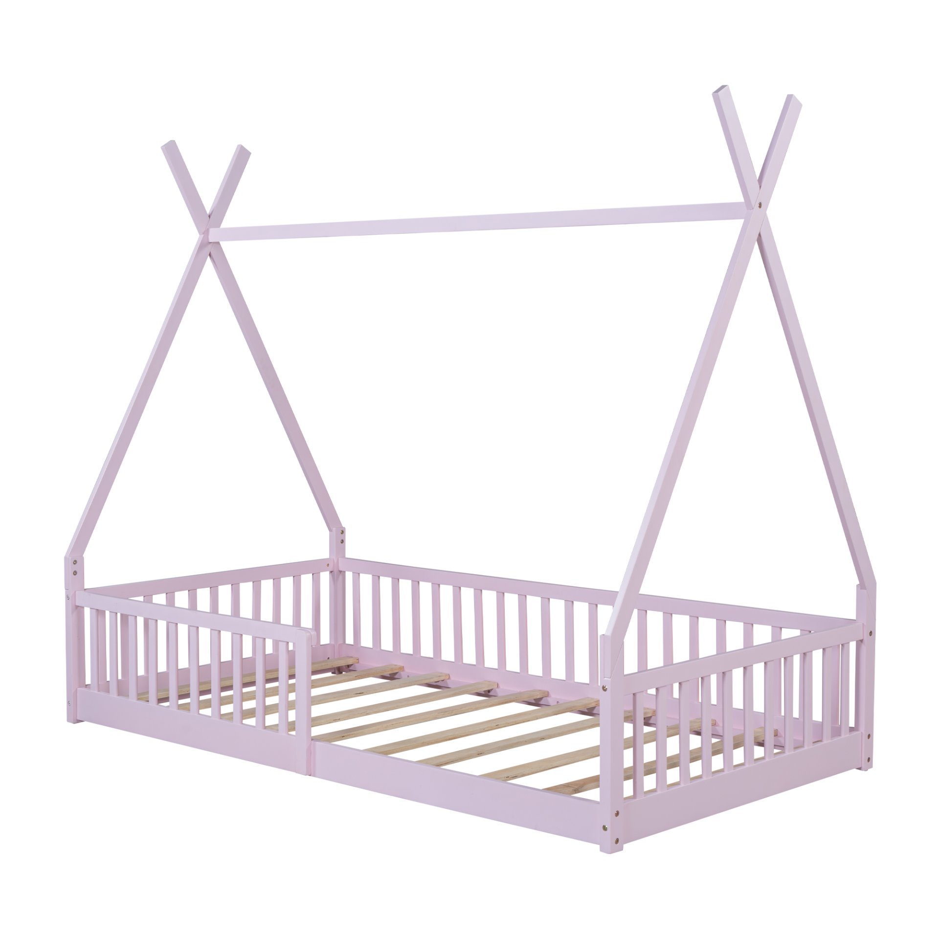 Twin Size House Bed With Fence - Pink - Image 9