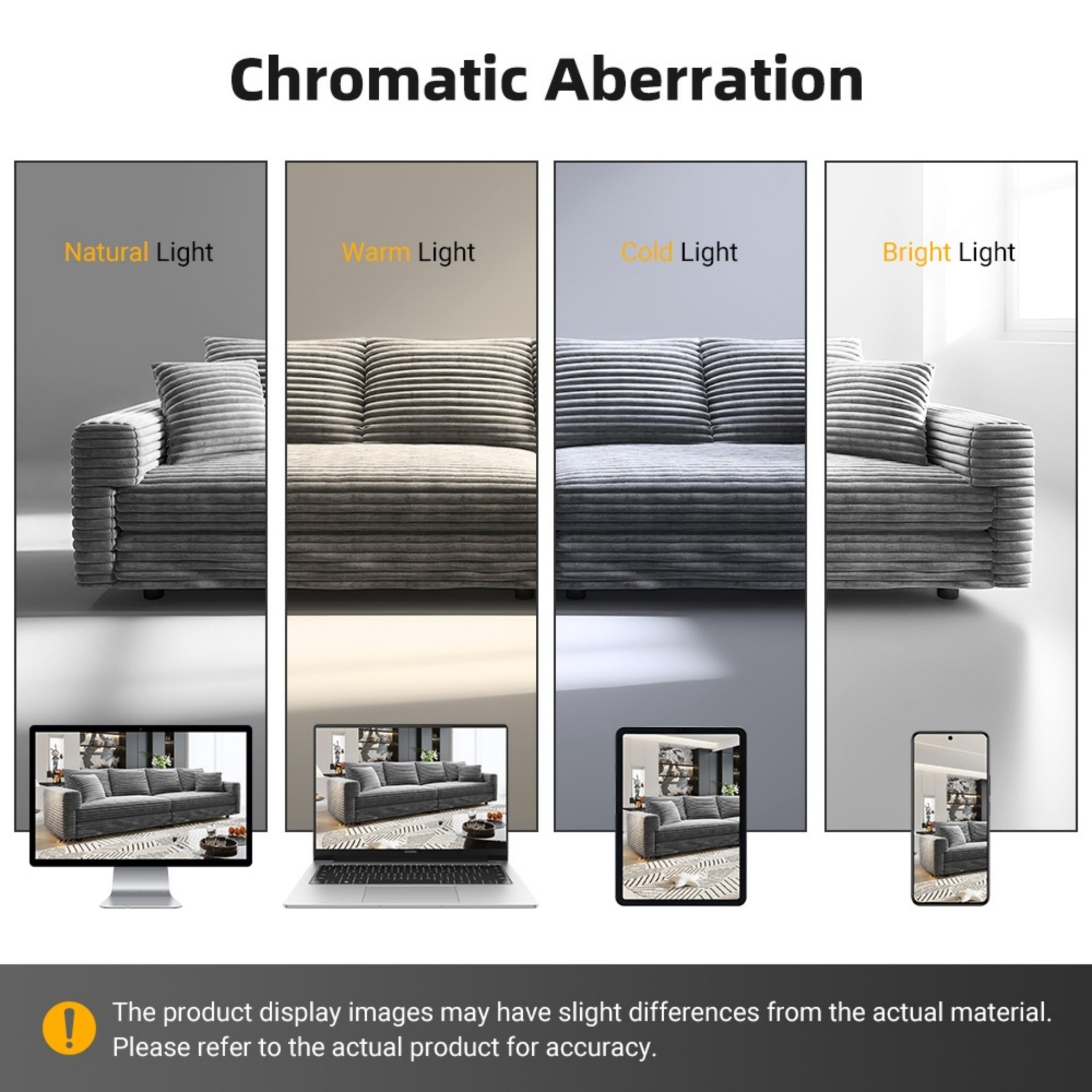 Plush Corduroy 4 Seat Sofa, Modern Comfy Upholstered Sofa Cloud Couch, Deep Seat Couches With Soft Pillows And Movable Ottoman, Convertible Sofa Lounge Chair - Gray - Image 12