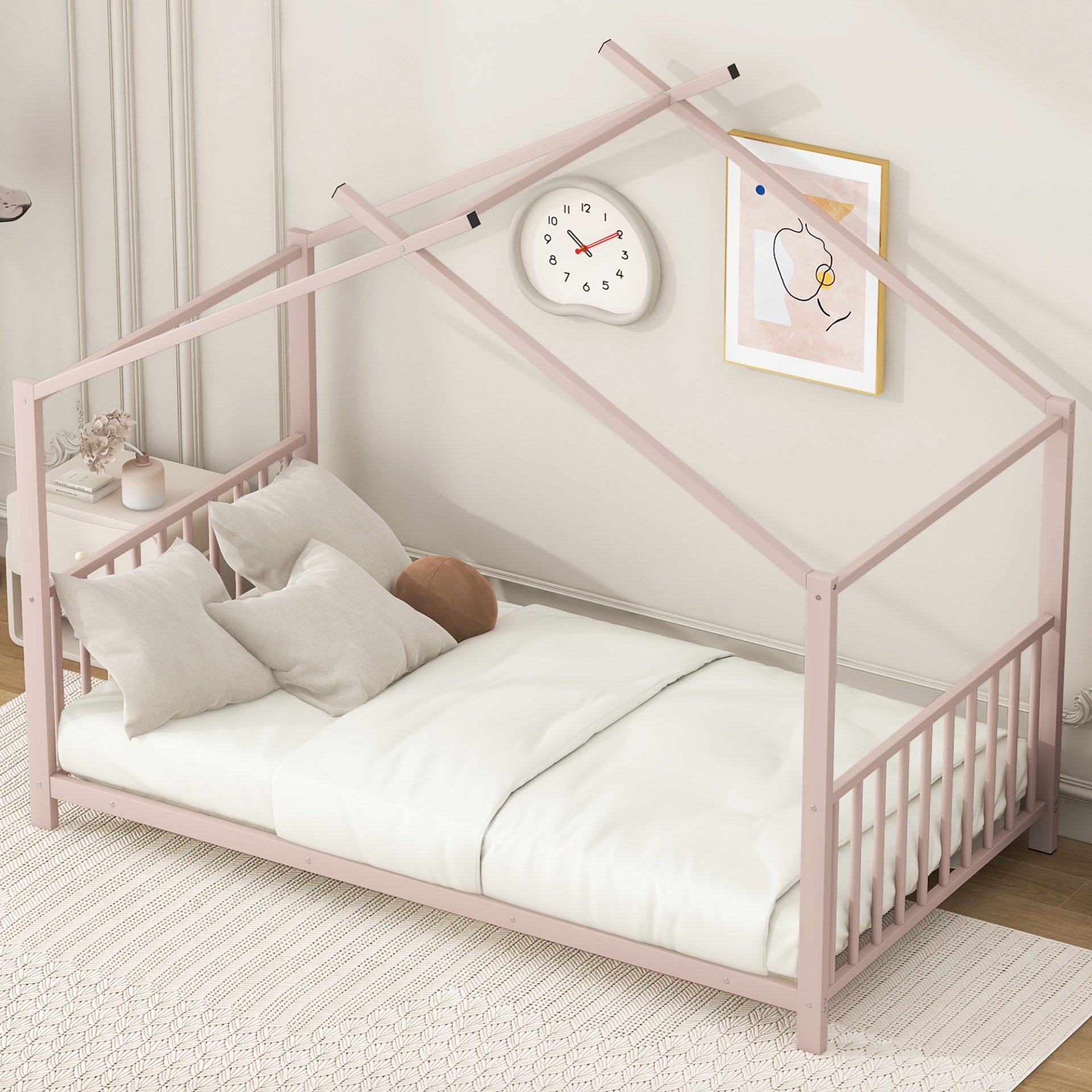 Twin Size House Platform Bed - Pink - Image 5