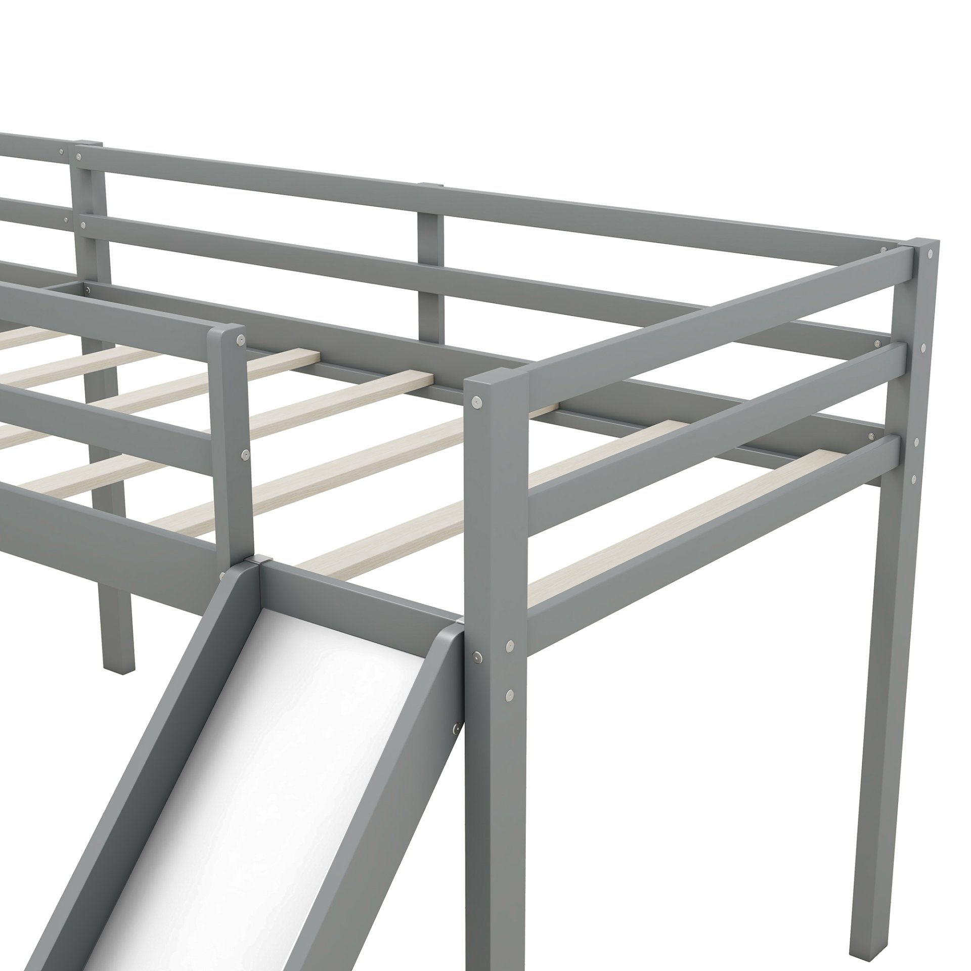L-Shaped Twin Size Loft Bed With Ladder And Slide - Gray - Image 10
