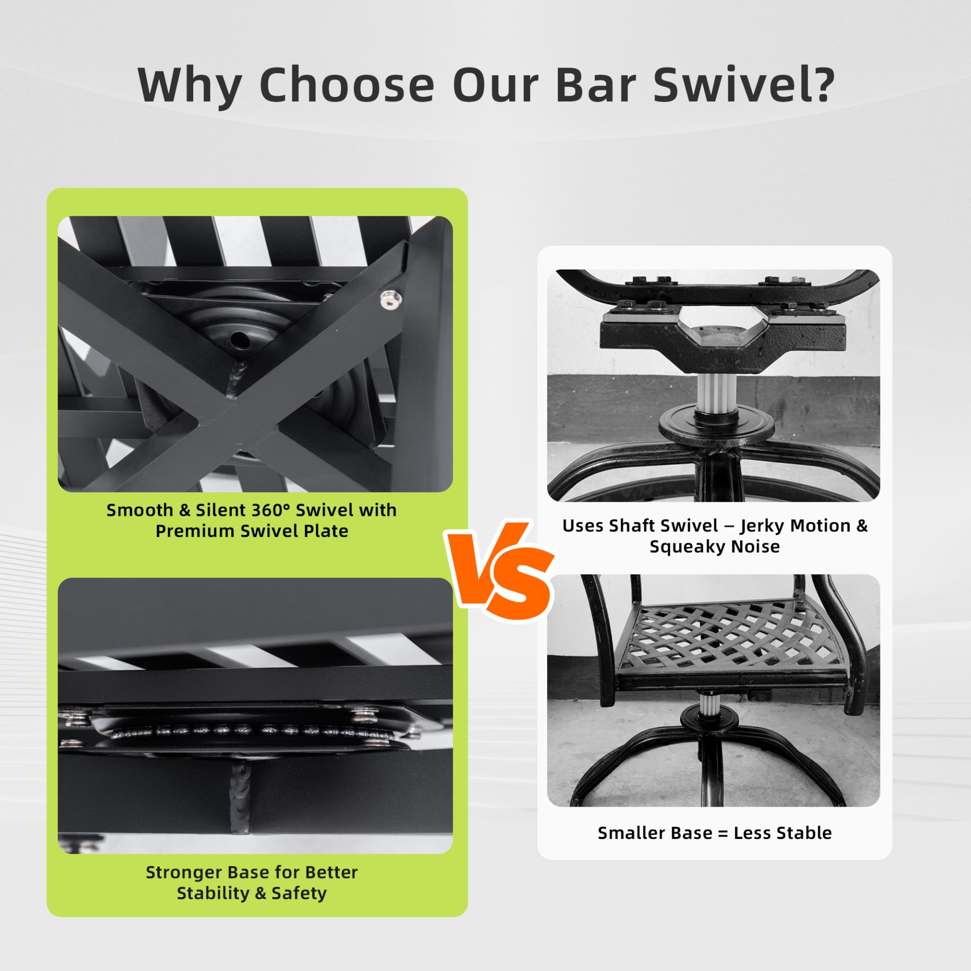 Modern Outdoor Swivel Bar Chairs, 360 Degree Rotation, Ergonomic Backrest, Armrests & Sunbrella Cushions, Weather Resistant (Set of 2) - Ember Black - Image 9