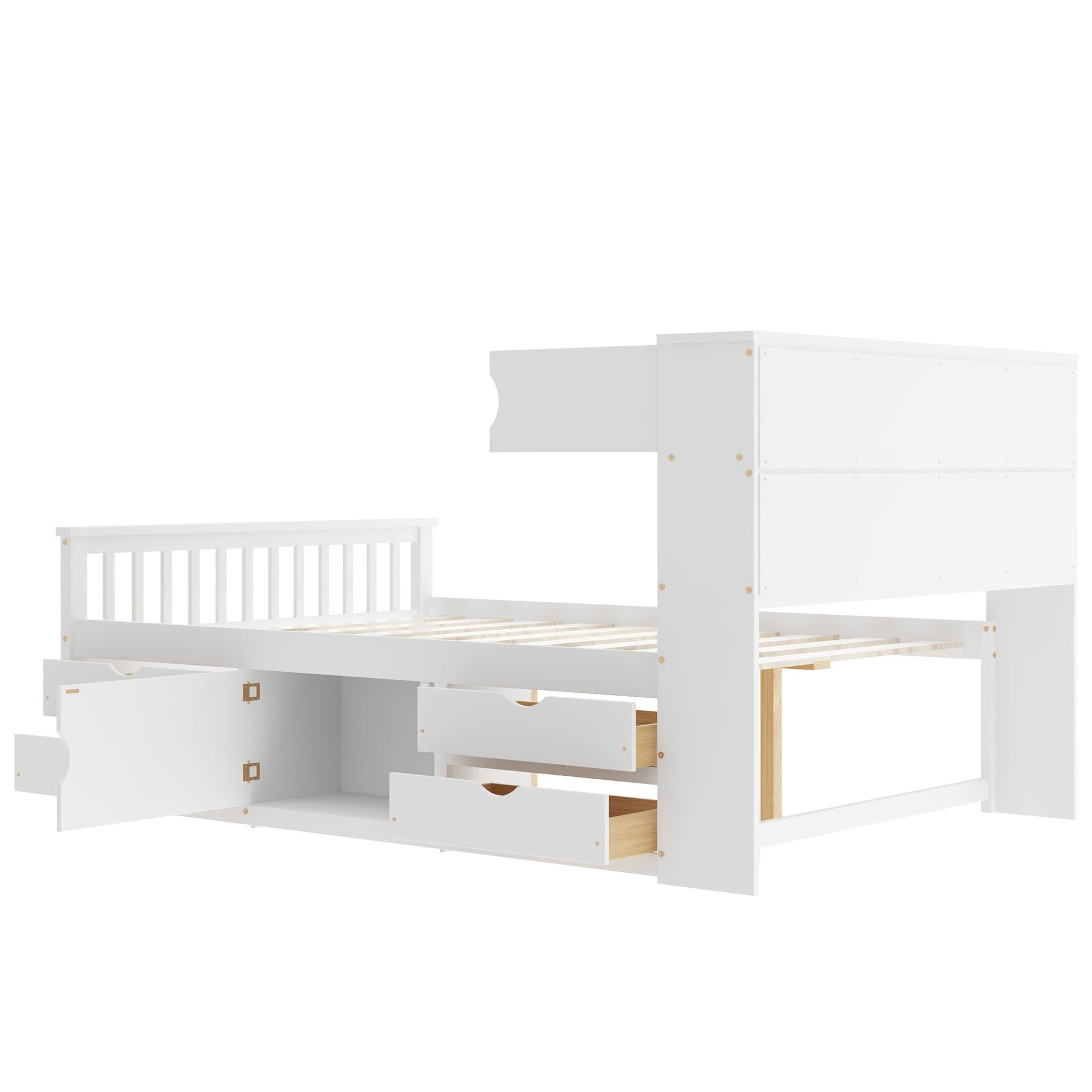 Full Size Captain Platform Bed Frame With Bookcase Headboard, Four Drawers, Storage Shelves - White - Image 9