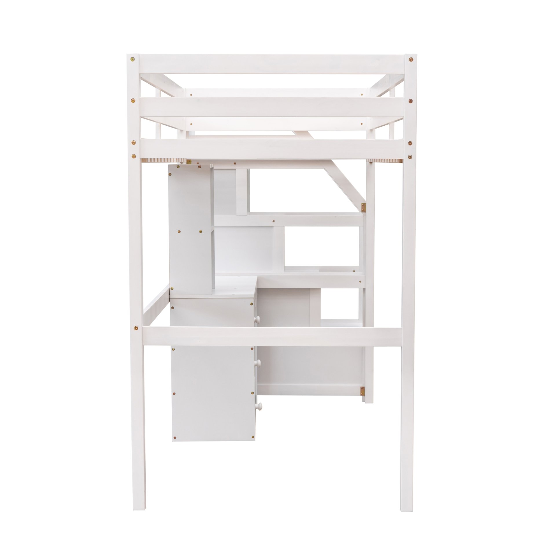 Twin Size Loft Bed With Stand Alone Bed, Storage Staircase, Desk, Shelves, And Drawers - White - Image 14