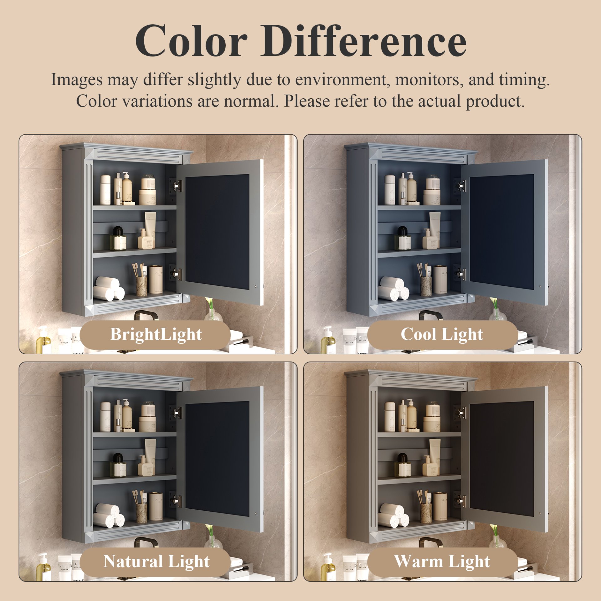 Wall Mounted Bathroom Storage Cabinet With Mirror, Medicine Cabinet With Height Adjustable Shelf, Over The Toilet Space Saver Cabinet - Gray - Image 8