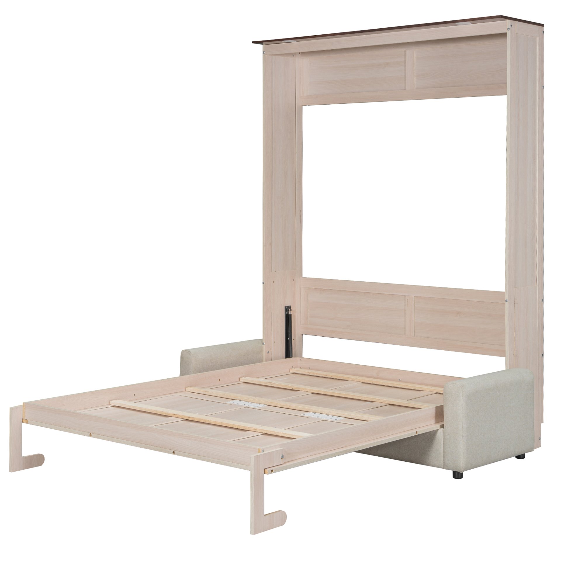 Queen Size Murphy Bed With Sofa And LED - Beige - Image 12