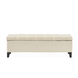 Button Tufted Diamond Stitch Storage Ottoman - Beige