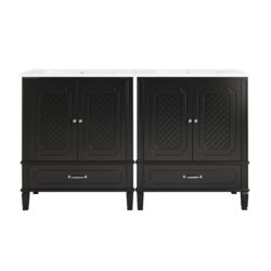 Double Bathroom Vanity With Dual Sinks With Door Organizers, 2 Drawers (Set of 2) - Black