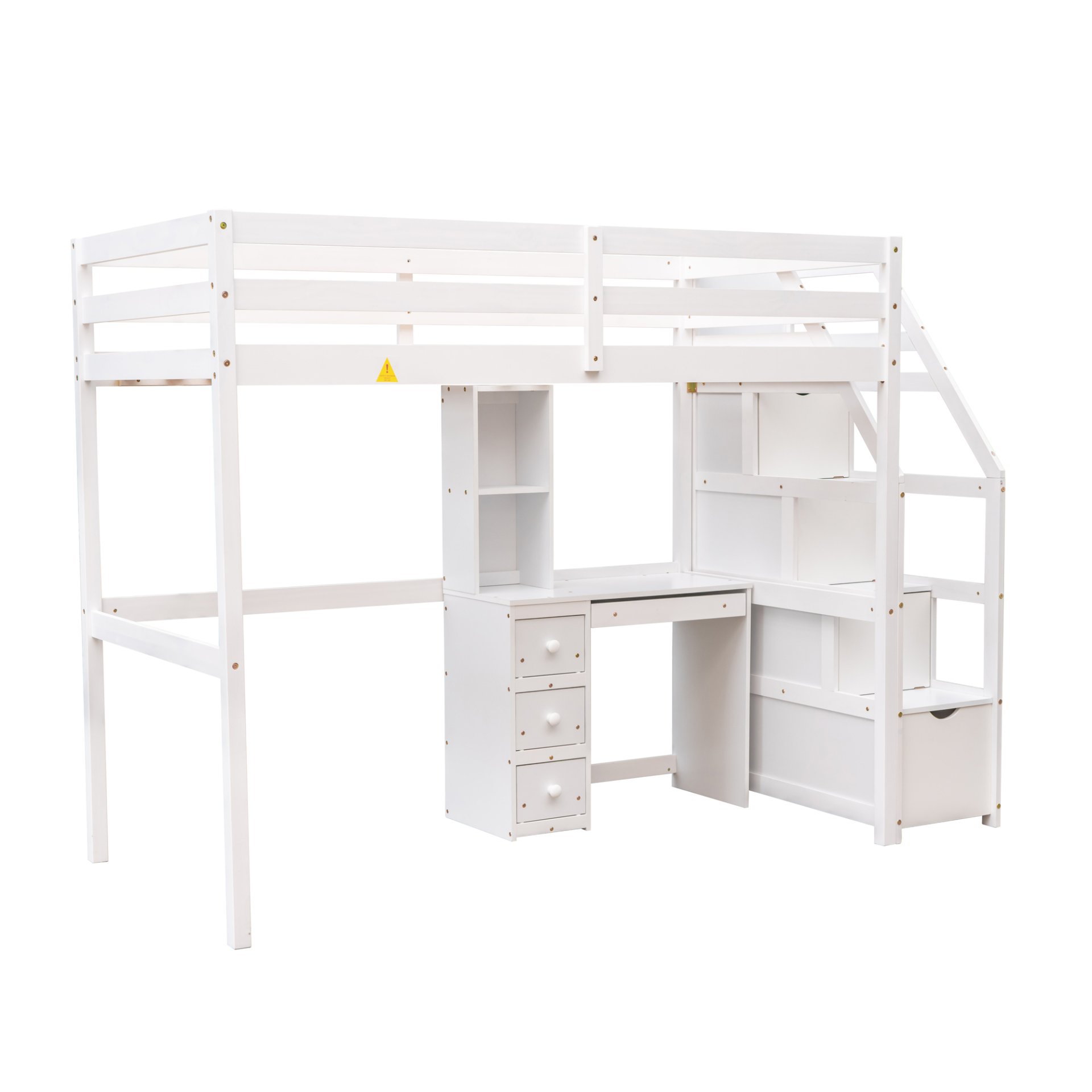 Twin Size Loft Bed With Stand Alone Bed, Storage Staircase, Desk, Shelves, And Drawers - White - Image 11
