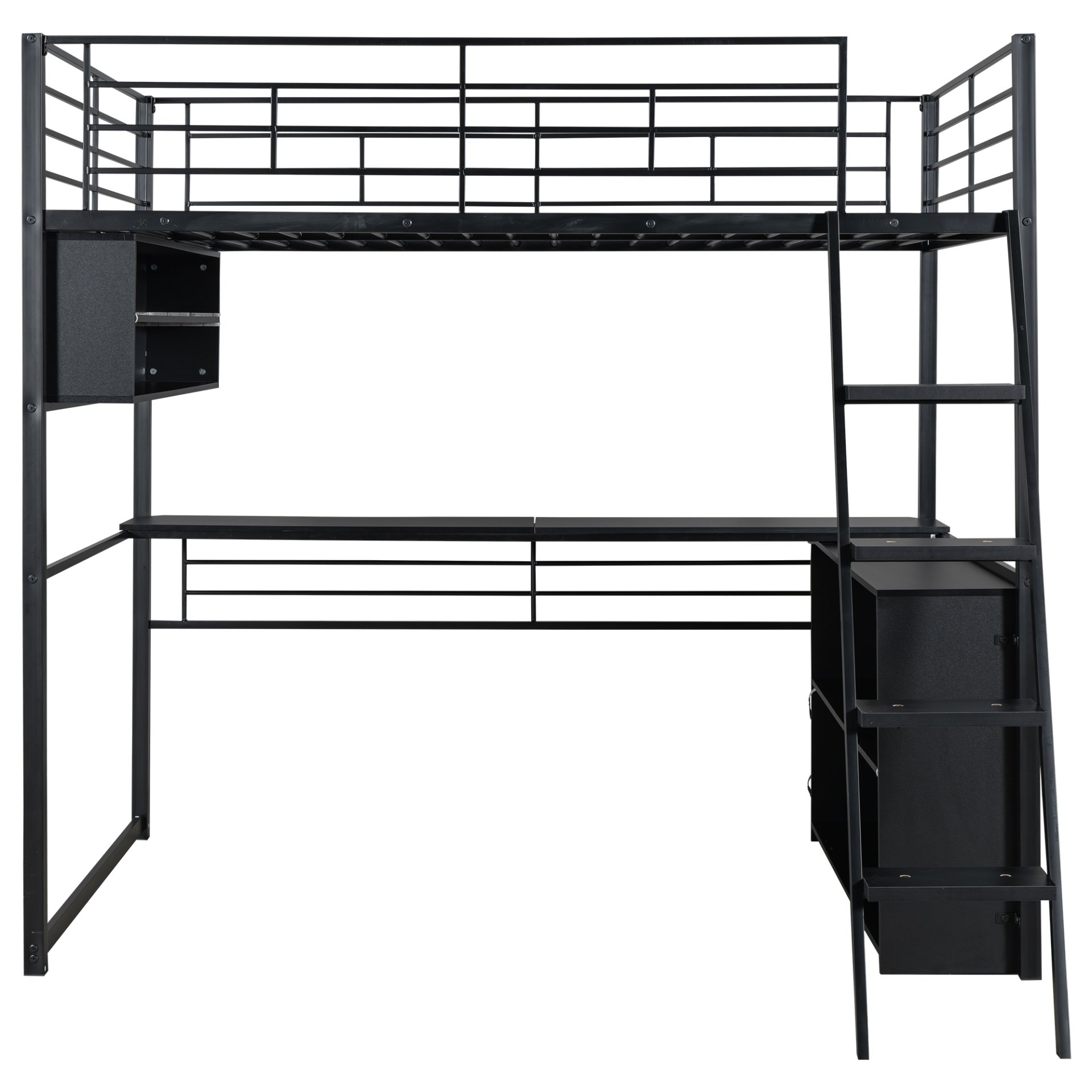 Full Size Loft Bed With LED Desk And 4 Storage Shelves - Black - Image 12