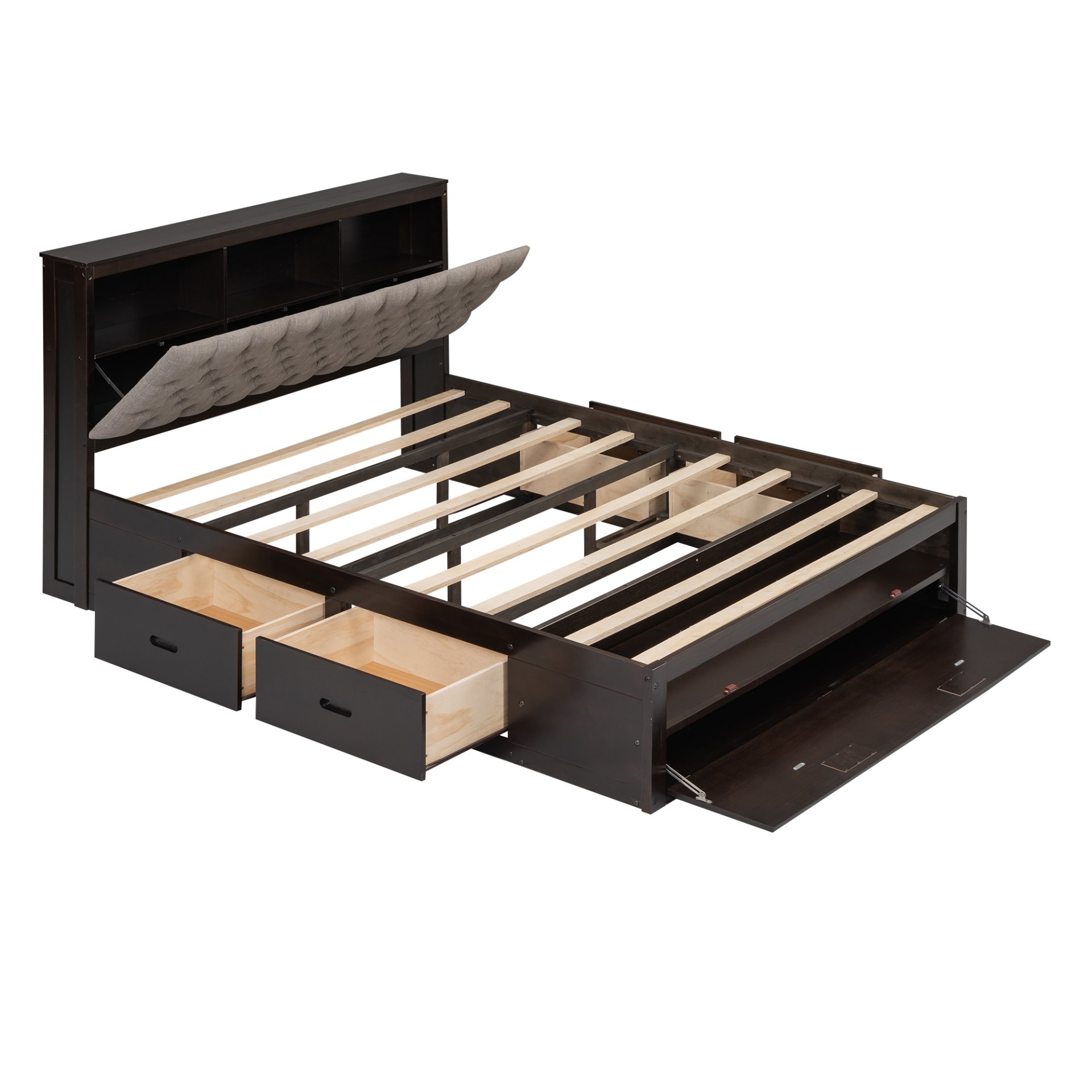Queen Size Platform Bed With Storage Headboard, Shoe Rack And 4 Drawers - Espresso - Image 9
