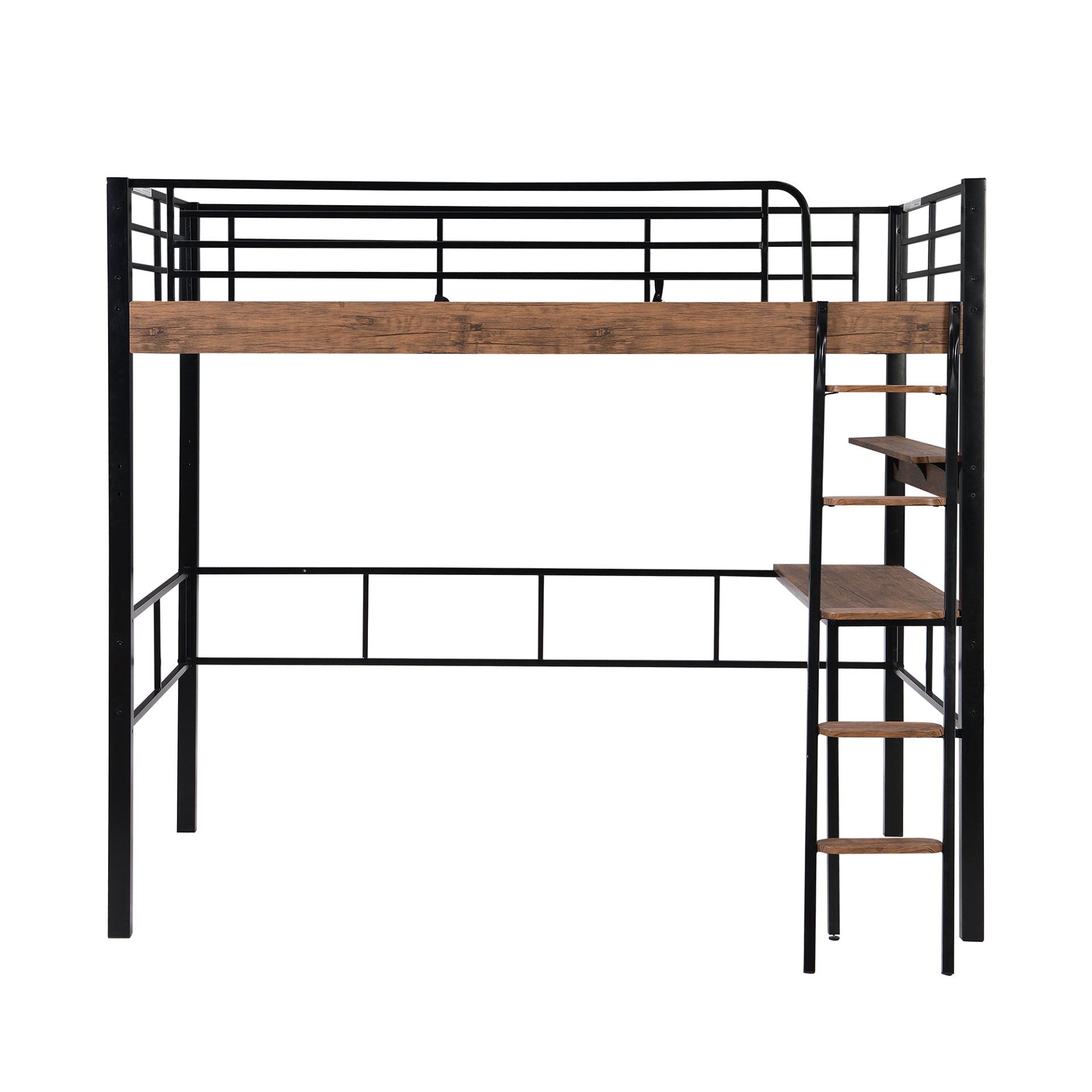 Full Size Loft Bed With LED, Built In Desk, Storage Shelf And Ladder - Black - Image 10