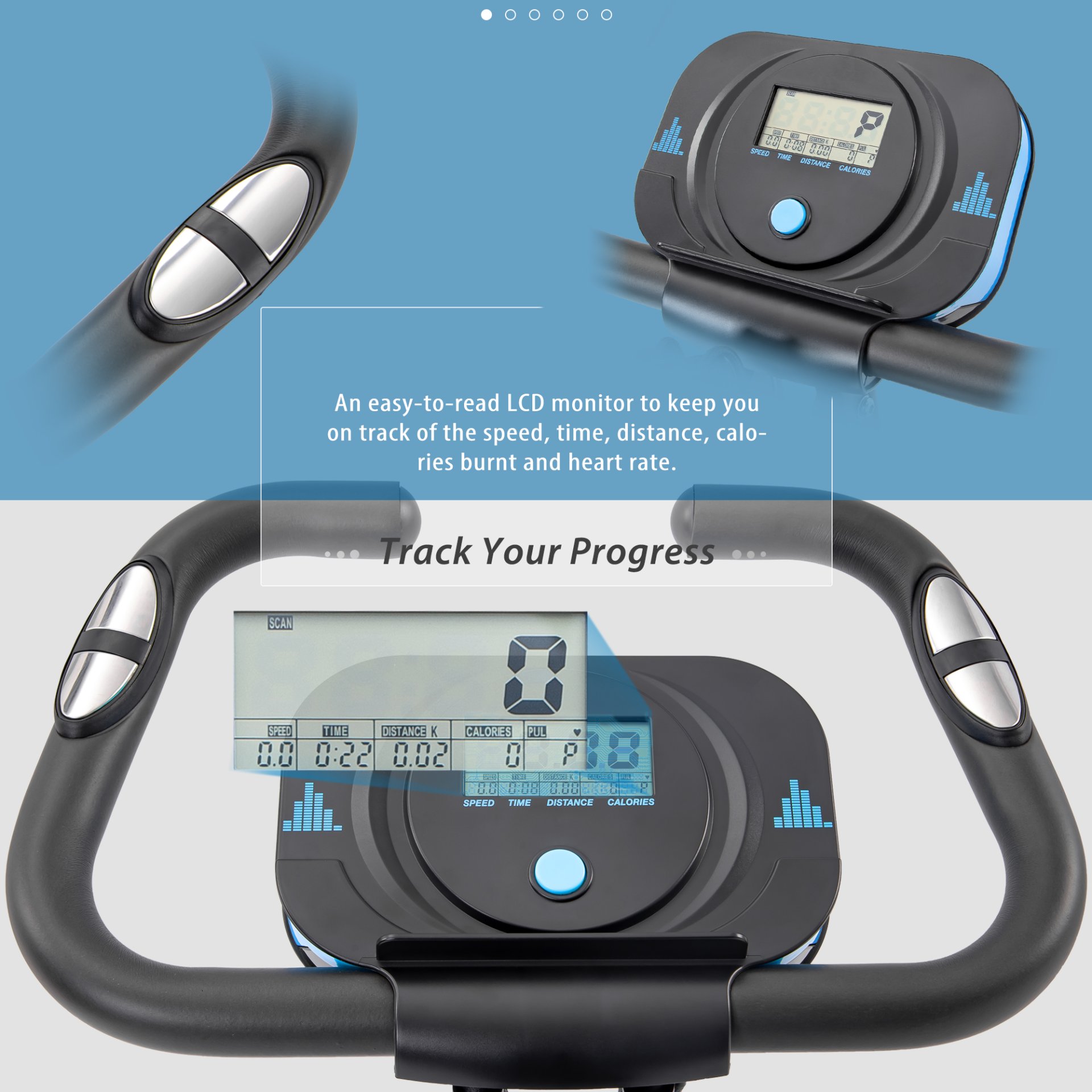 Workout Bikes, Folding Stationary For Home With 16 Level Magnetic Resistance, Indoor Exercise Equipment With Heart Rate Sensor & LCD Monitor - Light Blue - Image 12