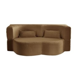 Floor Sofa With 2 Pillows, Convertible Plush Corduroy Foam Filled Sleeper Sofa Bed - Camel